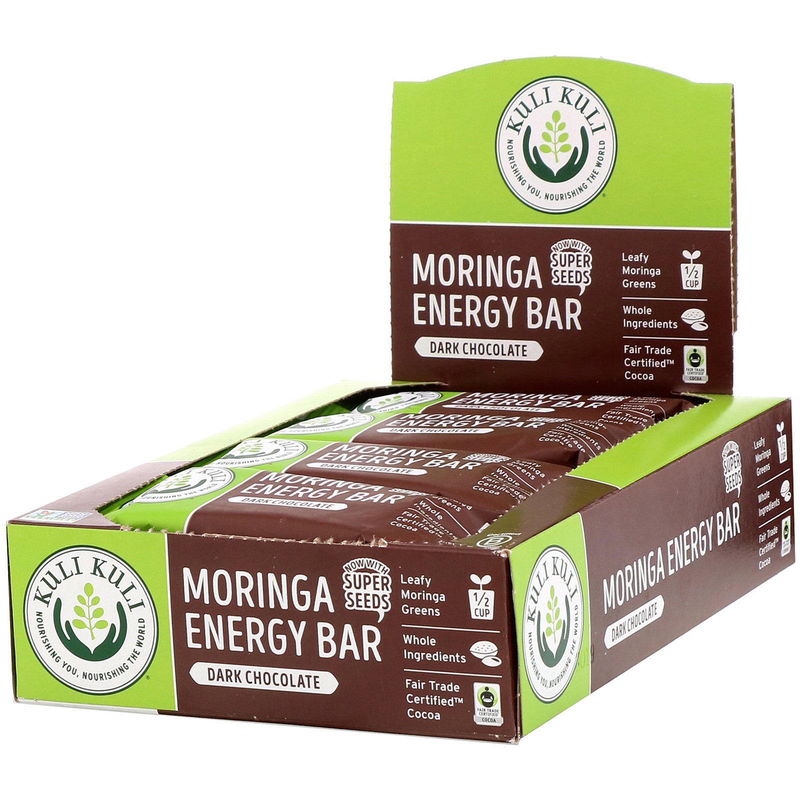 Kuli Kuli, Barra de Moringa, Chocolate Preto, 12 Barras, 1,6 oz (45 g) Cada