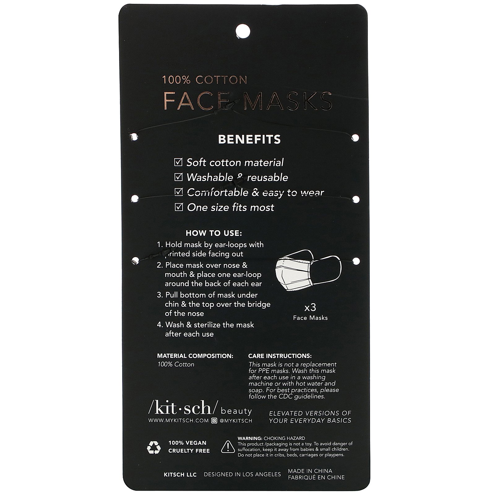 Kitsch, 100% Cotton Reuseable Face Masks, Leopard, 3 Pack - Imagem 2