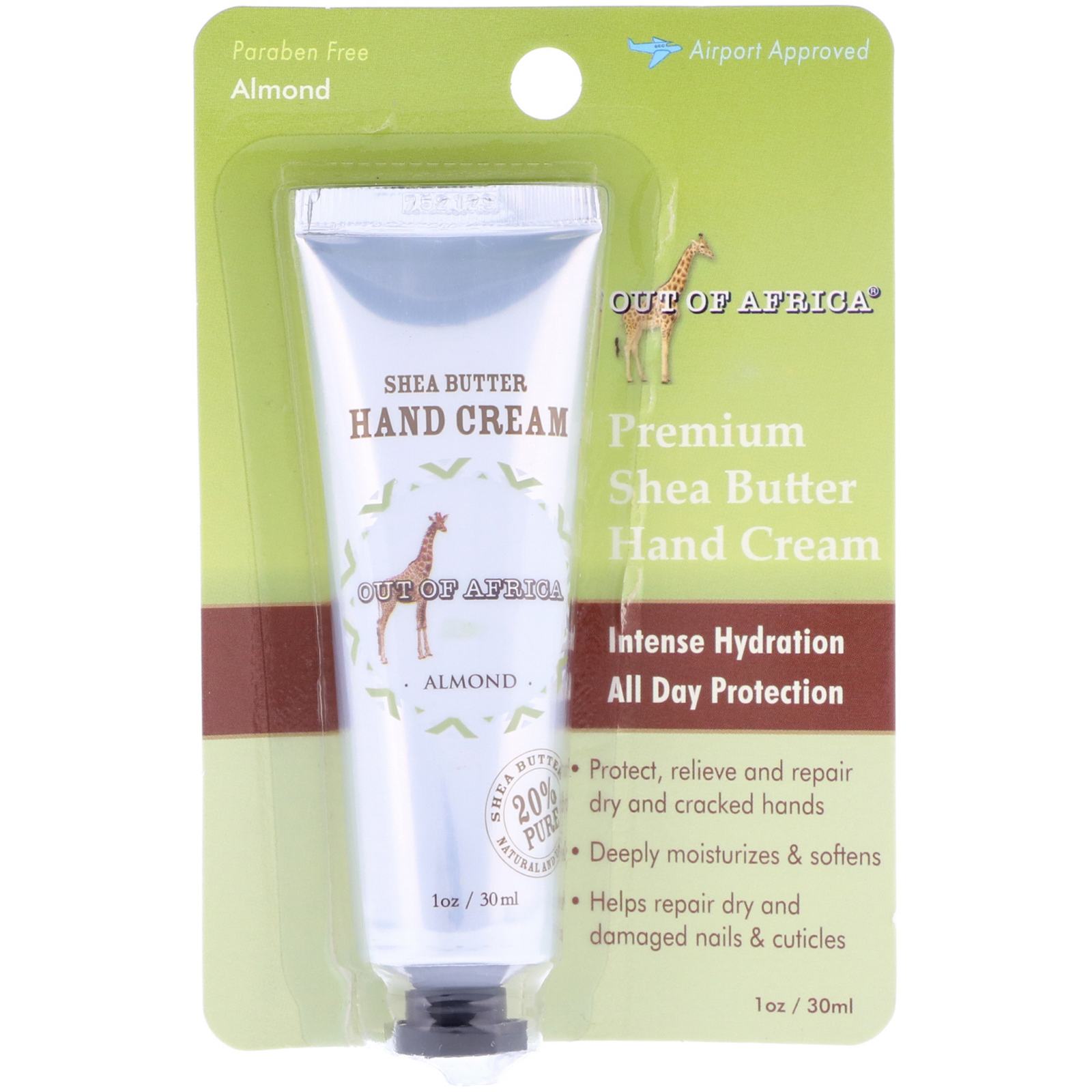Out of Africa, Creme para as Mãos de Manteiga de Karité Premium, Amêndoa, 1 oz (30 ml)