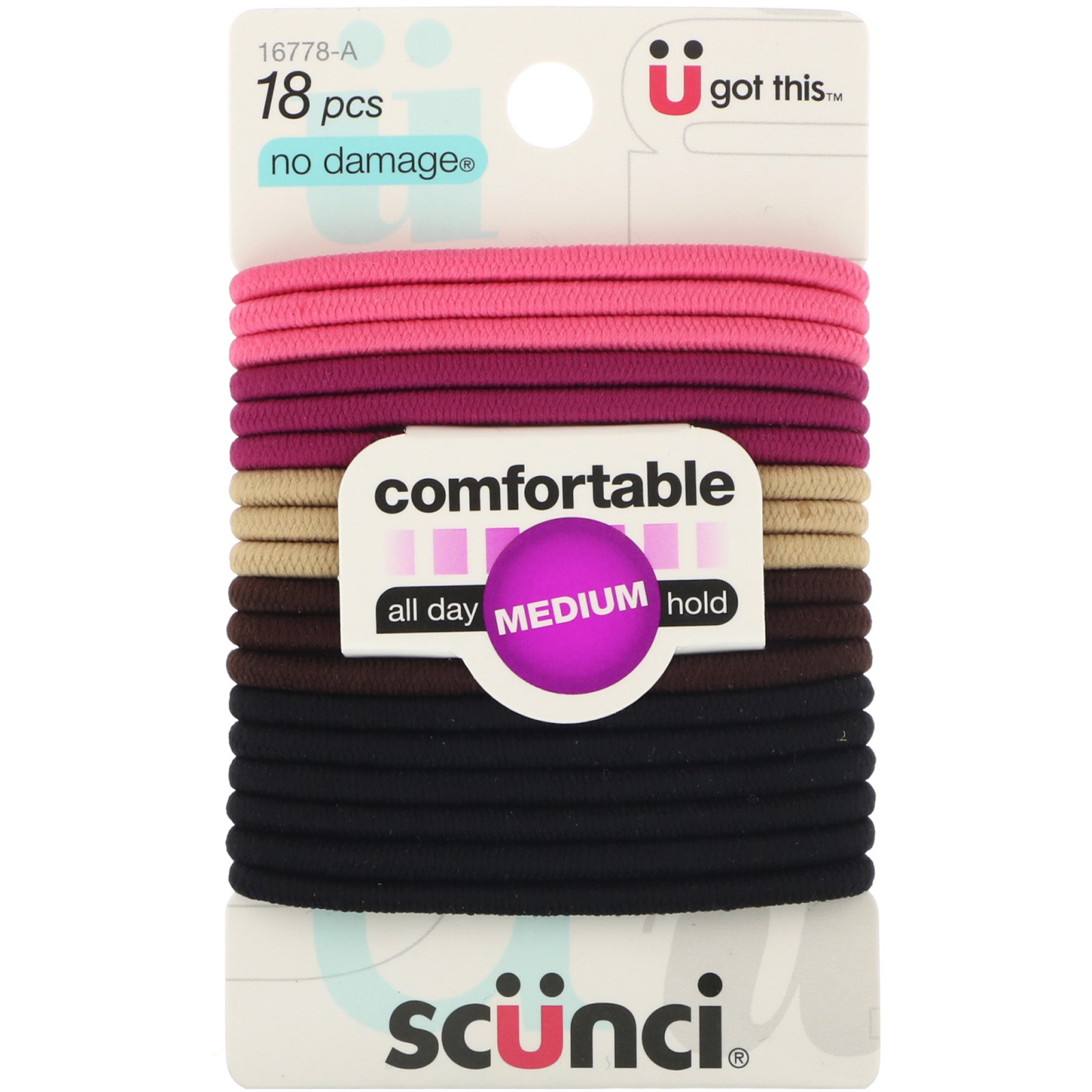 Scunci, Elásticos No Damage, confortáveis, fixação média o dia todo, 18 peças