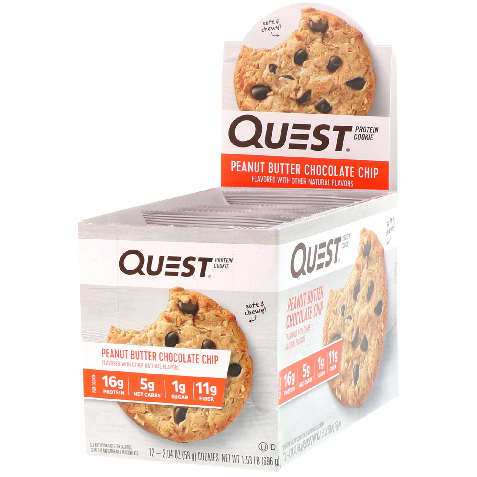 Quest Nutrition, Biscoito de Proteína, Manteiga de Amendoim e Gotas de Chocolate, Embalagem com 12, 58 g Cada