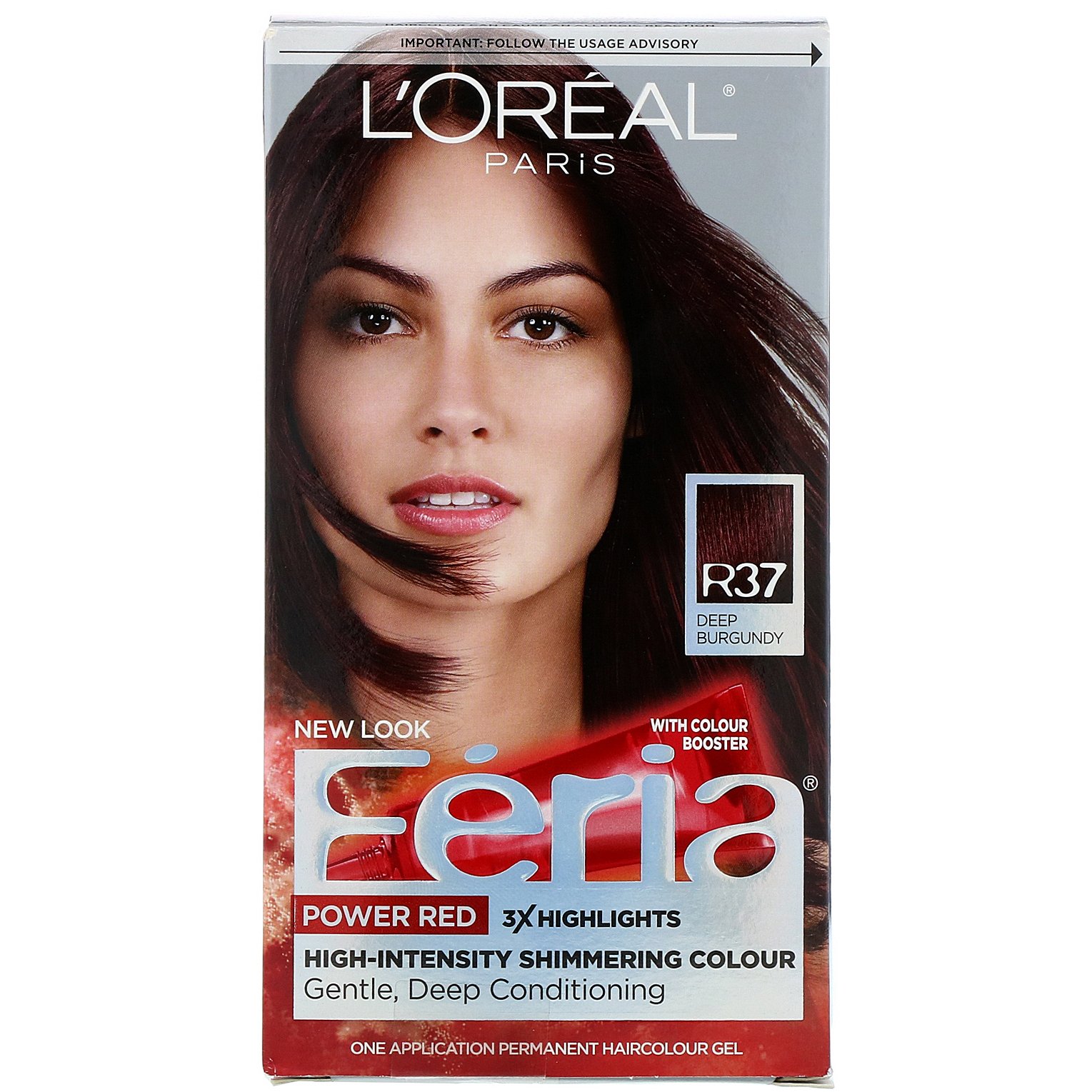 L'Oreal, Féria, Power Red, Deep Burgundy R37, 1 Aplicação