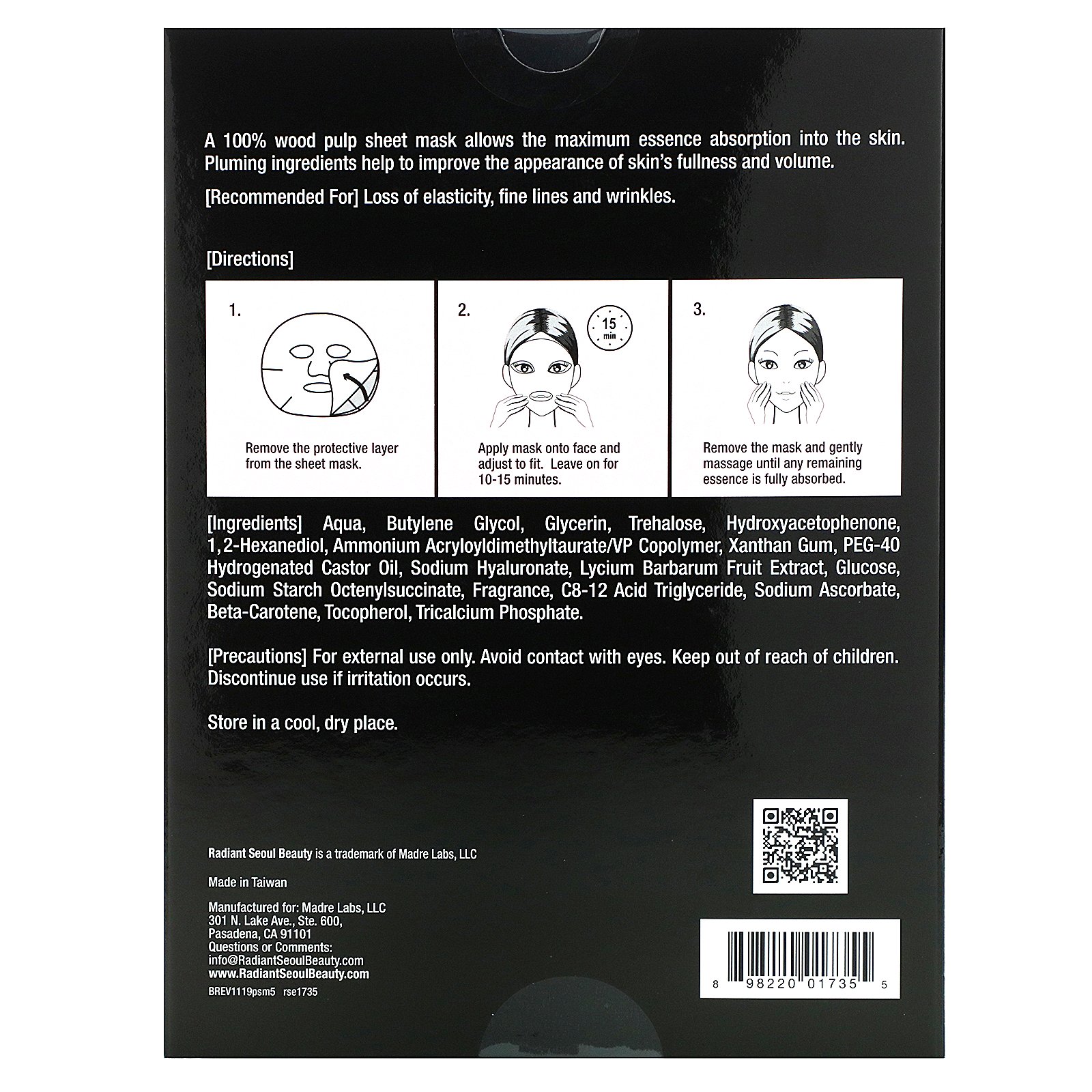 Radiant Seoul, Plumping Sheet Mask, 5 Sheet Masks, 0.85 oz (25 ml) Each - Imagem 2