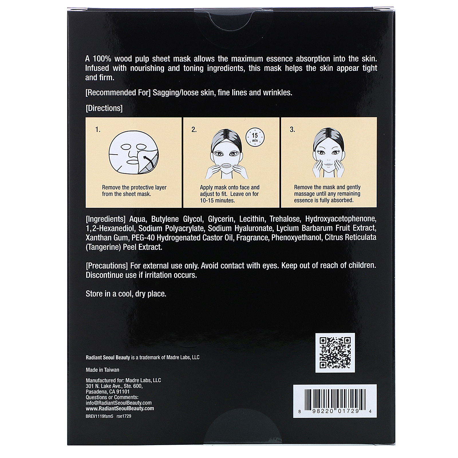 Radiant Seoul, Firming Sheet Mask, 5 Sheet Masks, 0.85 oz (25 ml) Each - Imagem 2
