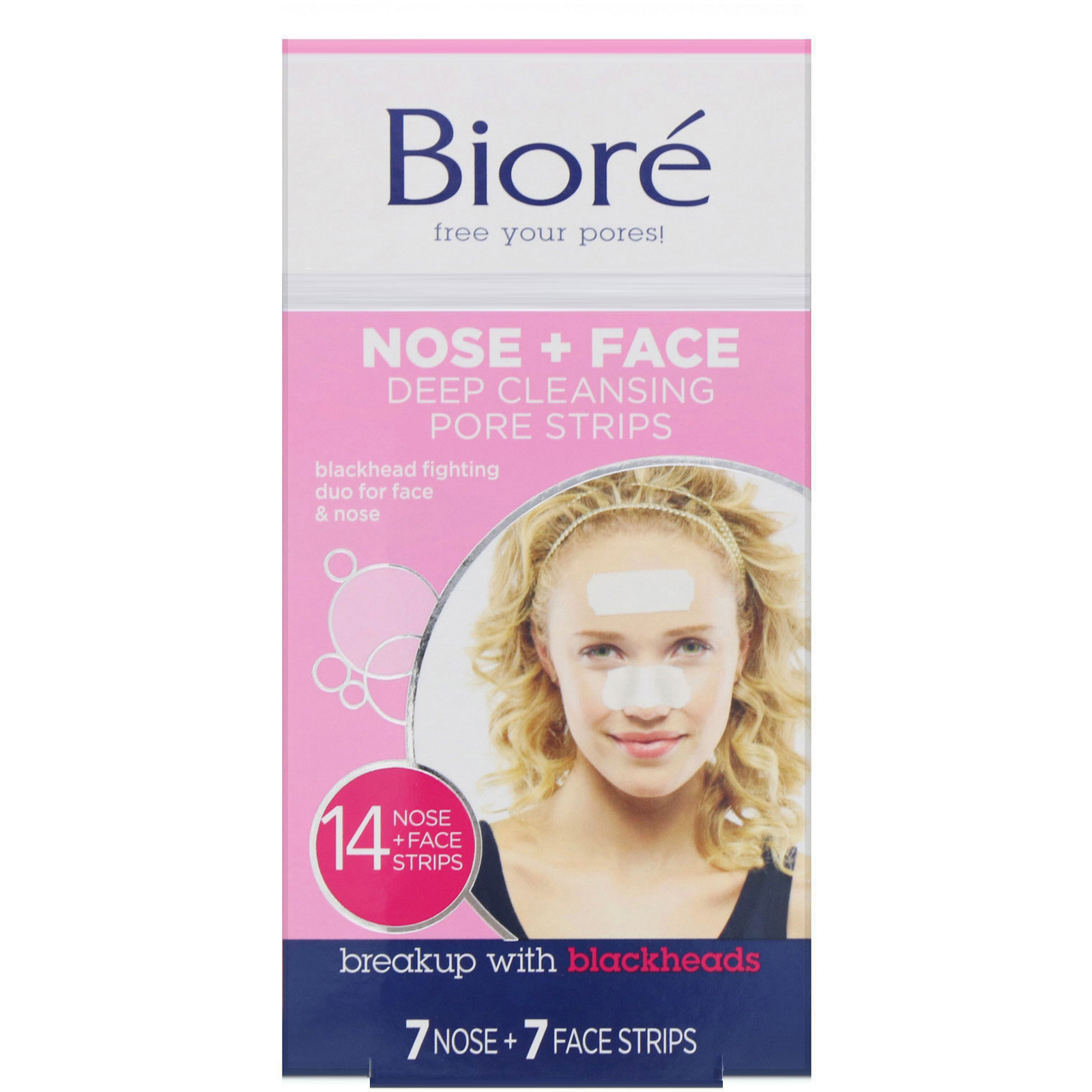 Biore, Combo de fitas para limpeza profunda dos poros, nariz e rosto, 14 adesivos