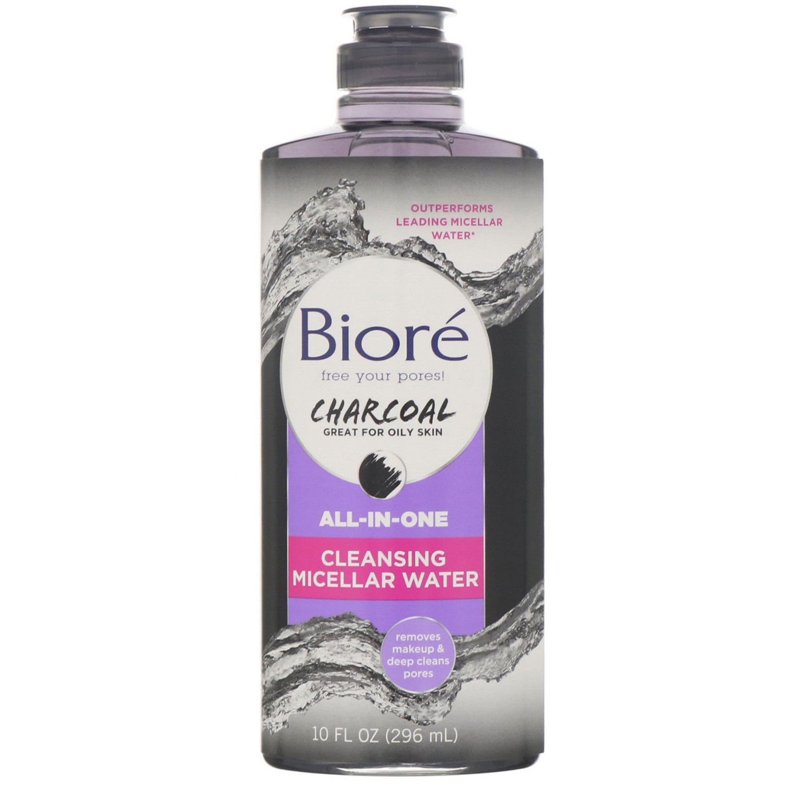 Biore, Água micelar de limpeza multifuncional, carvão vegetal, 10 fl oz (296 ml)