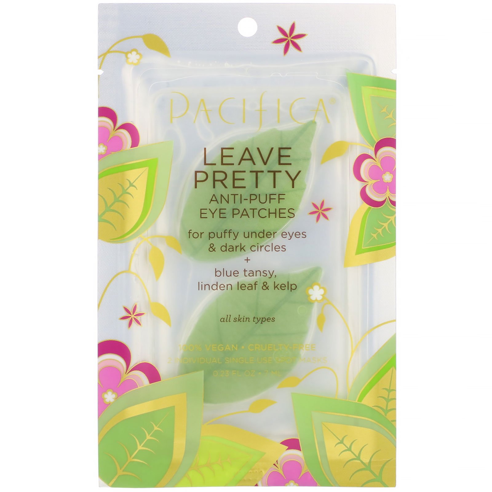 Pacifica, Leave Pretty, Máscaras Anti-inchaço para Área dos Olhos, 1 Par, 7 ml (0,23 fl oz)