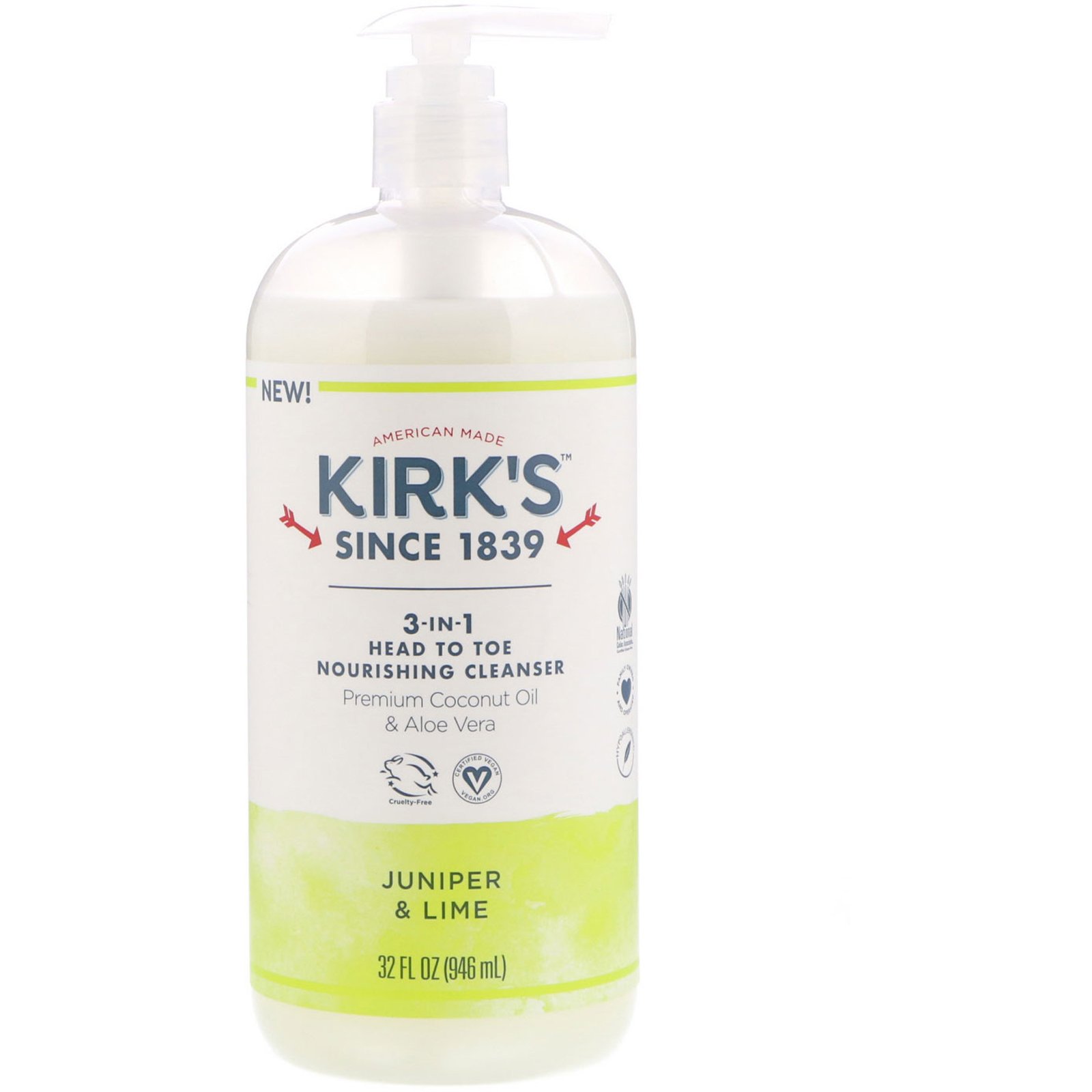 Kirk's, Purificador Nutritivo 3 em 1 Cabeça aos Pés, Junípero e Limão, 946 ml