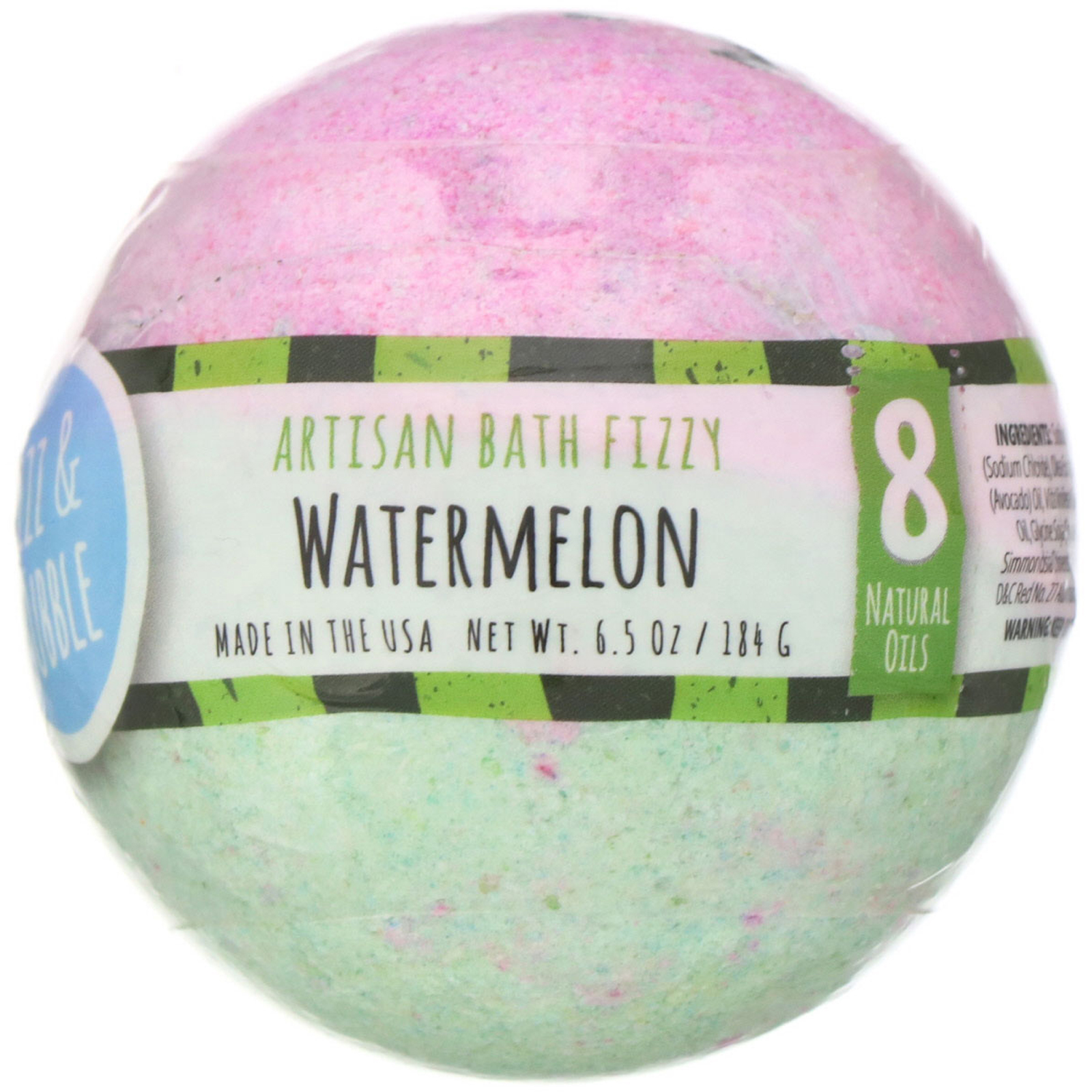 Fizz & Bubble, Esfera efervescente artesanal, Watermelon, 6,5 oz (184 g)