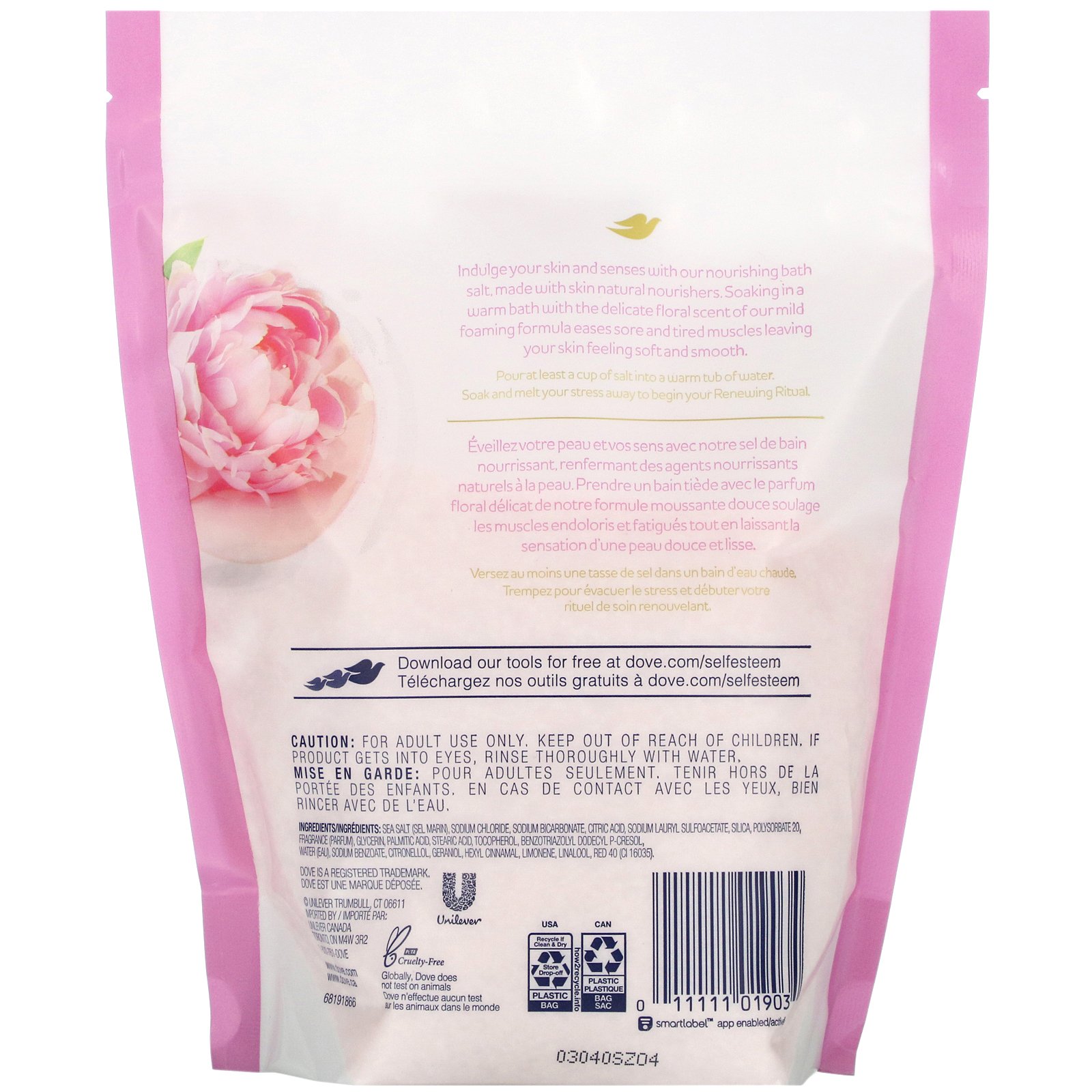 Dove, Nourishing Secrets, Nourishing Bath Salts, Peony and Rose Scent, 28 oz (793 g) - Imagem 2
