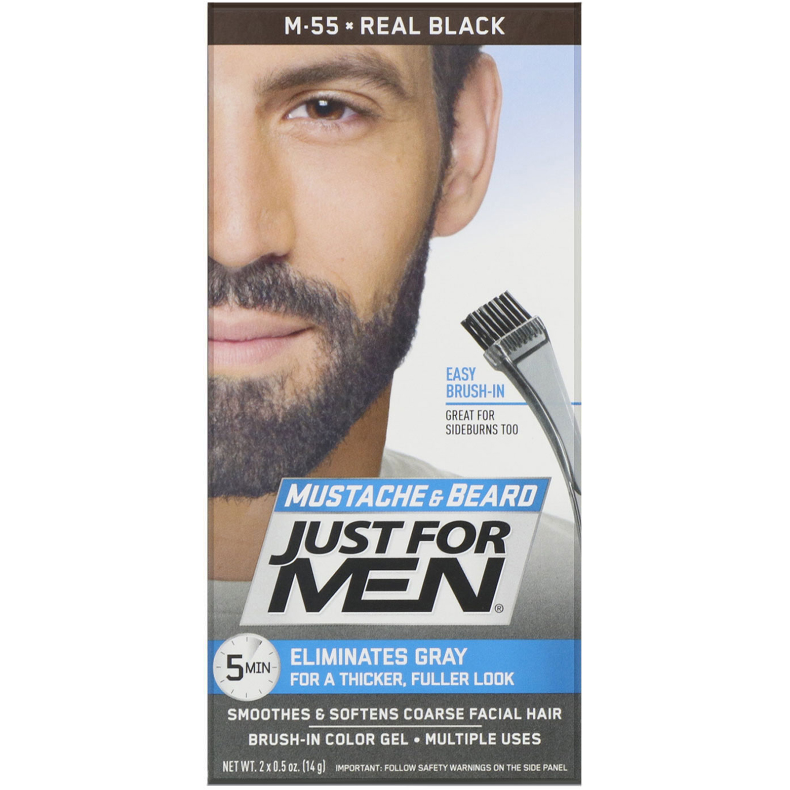 Just for Men, Bigode e barba, gel de coloração com pincel, Real Black M-55, 2 de 14 g