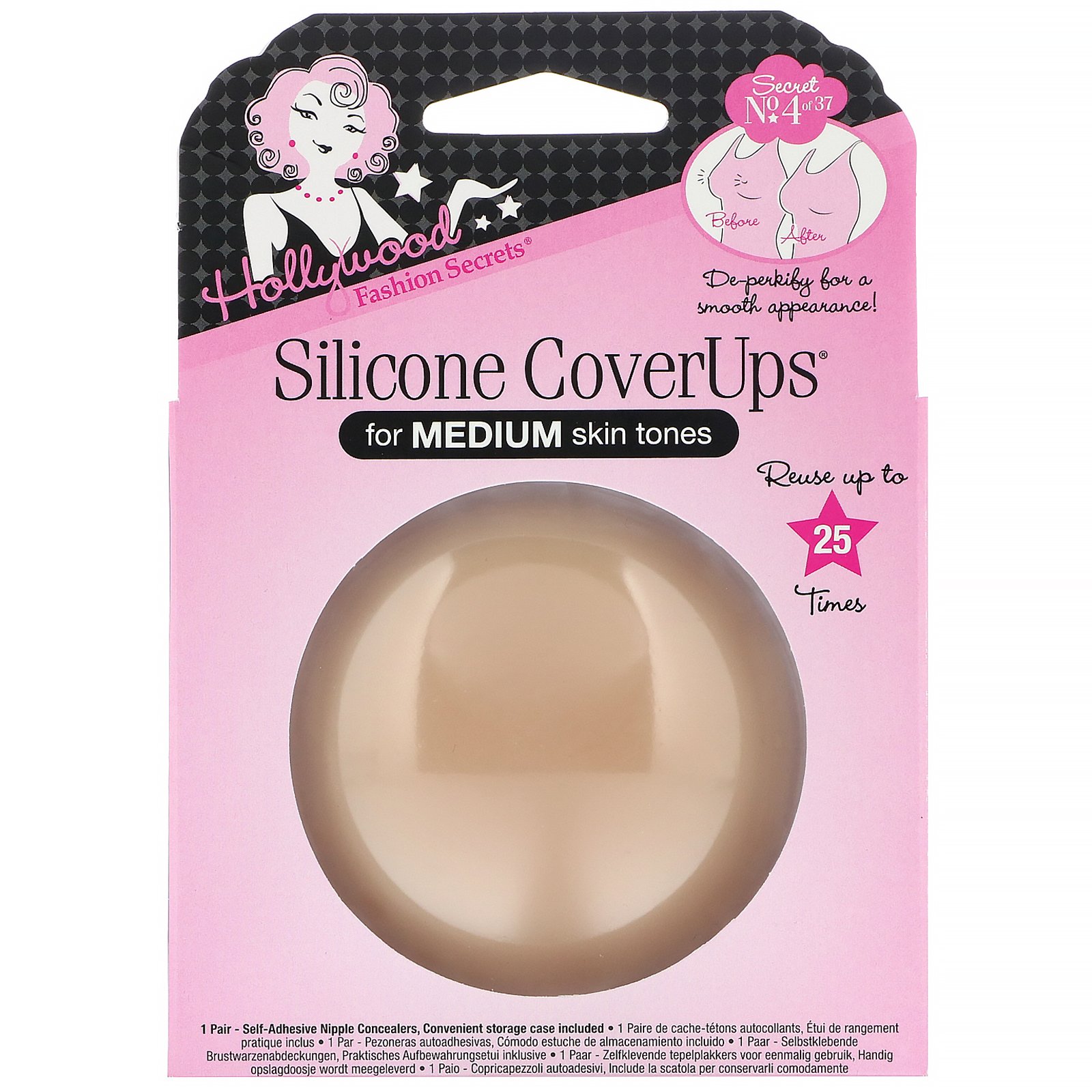 Hollywood Fashion Secrets, Sutiã de silicone aderente, Médio, 1 par