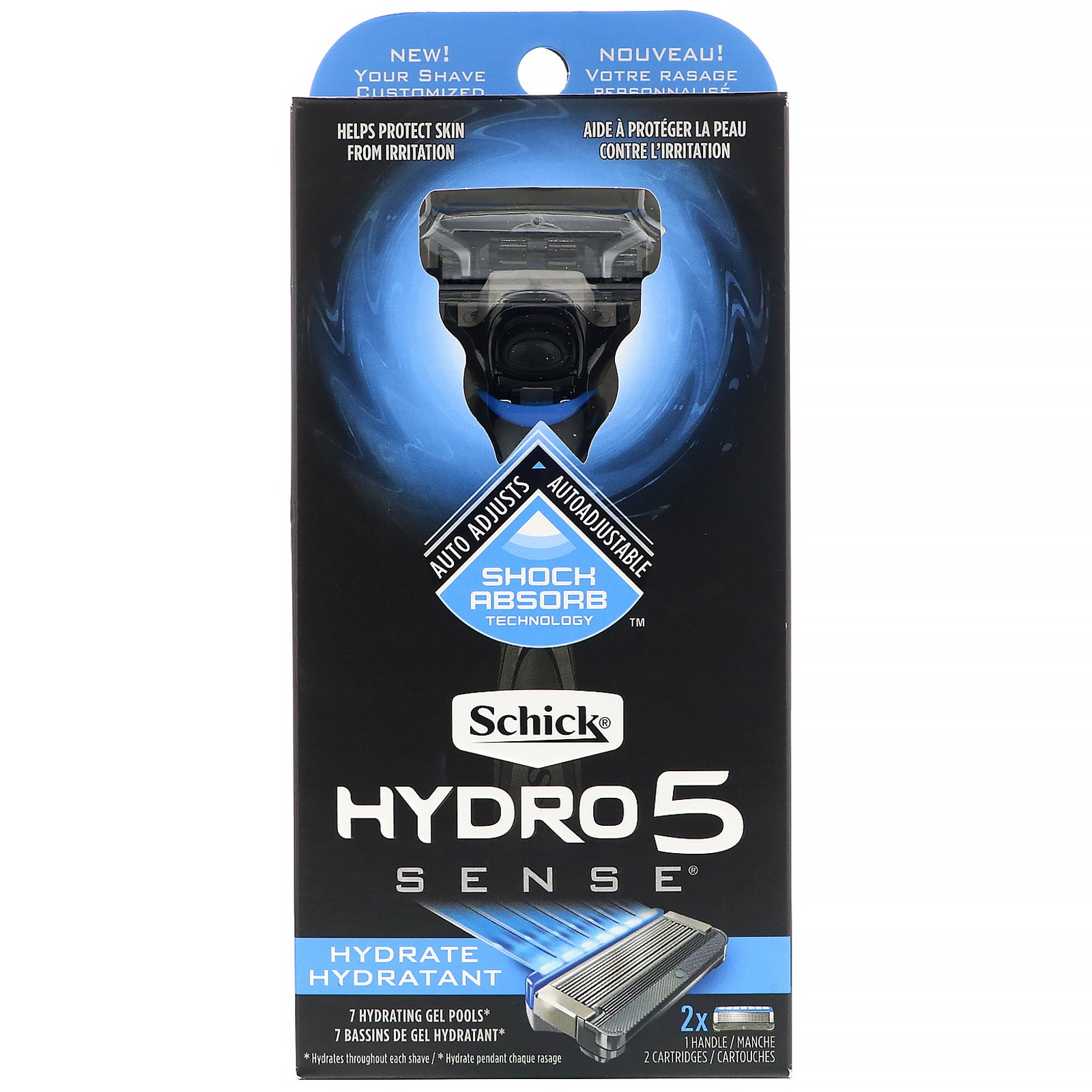 Schick, Hydro 5 Sense, hidratante, 1 lâmina, 2 cartuchos