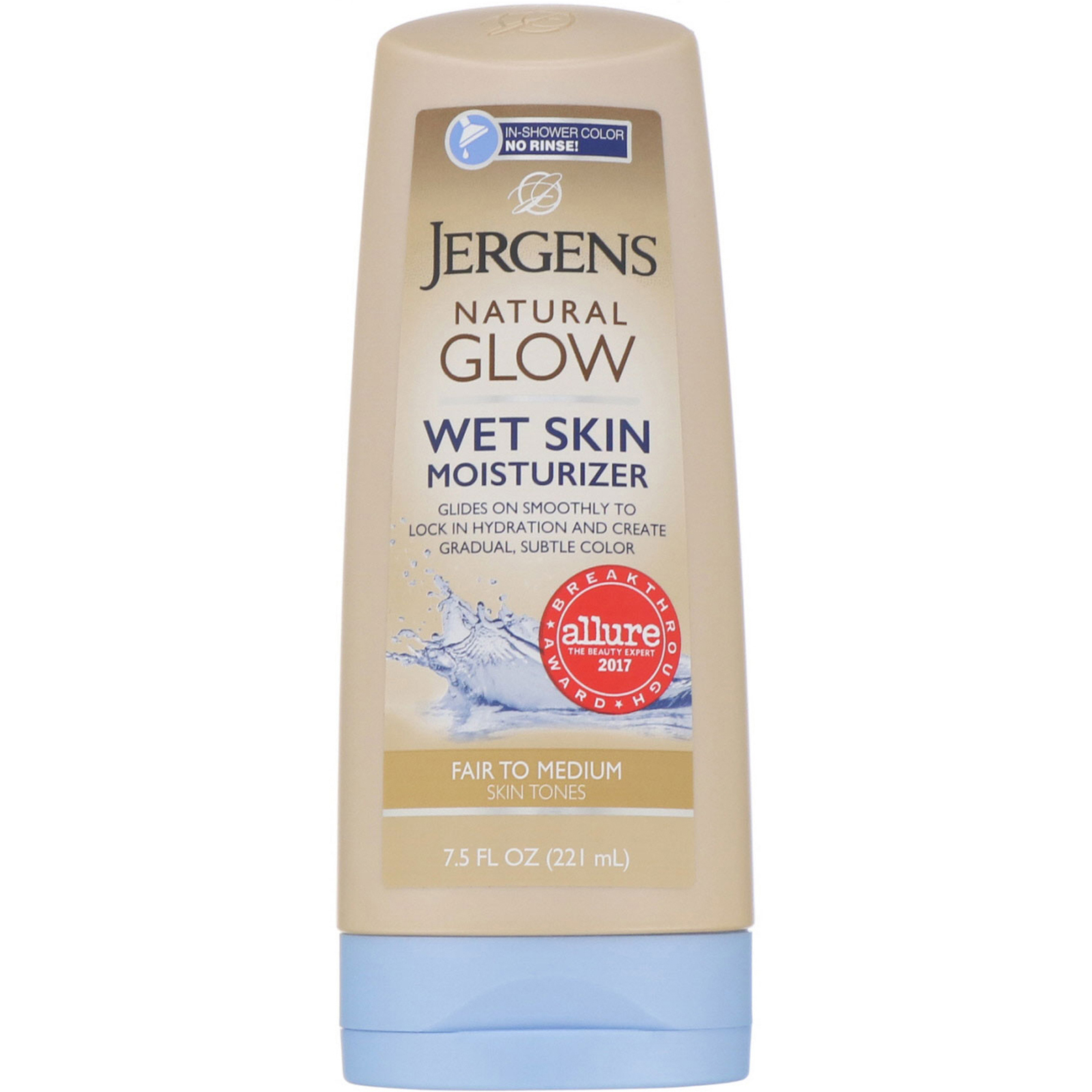 Jergens, Brilho natural, hidratante para pele molhada, pele clara a média, 7,5 fl oz (221 ml)