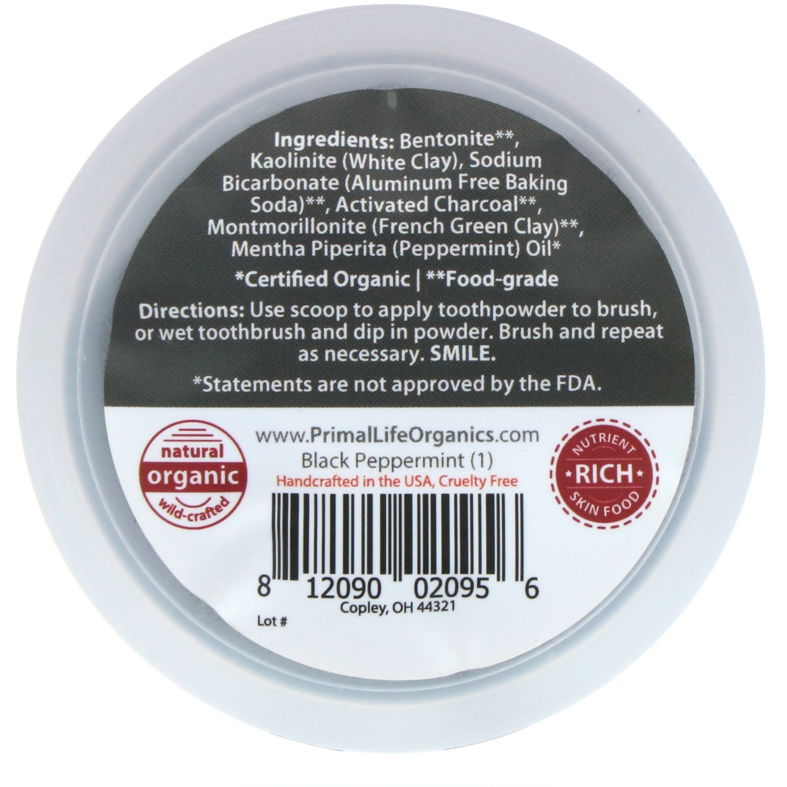 Primal Life Organics, Pó Dental Dirty Mouth, Hortelã Preta, 28 g - Imagem 2