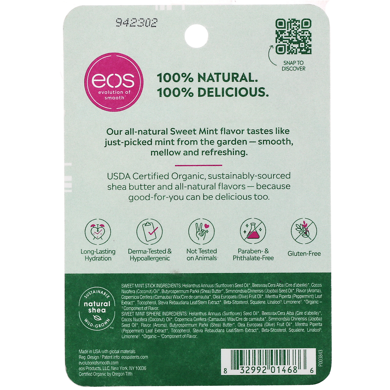 EOS, Protetor Labial Karité 100% Natural, Hortelã Doce, Embalagem com 2 Unidades, 11 g (0,39 oz) - Imagem 3