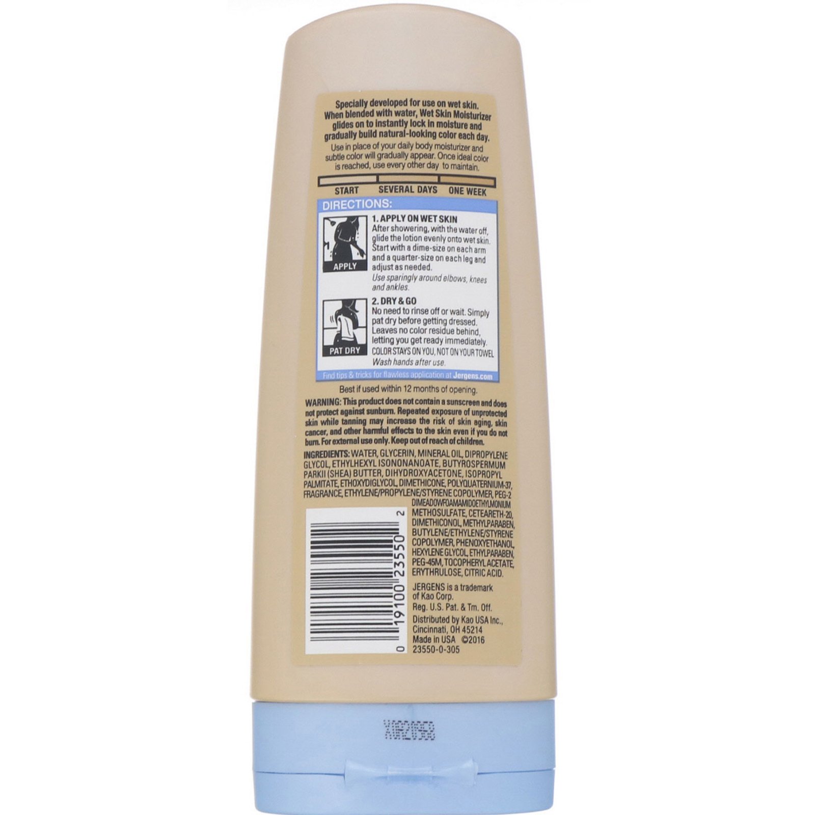 Jergens, Brilho natural, hidratante para pele molhada, pele clara a média, 7,5 fl oz (221 ml) - Imagem 2