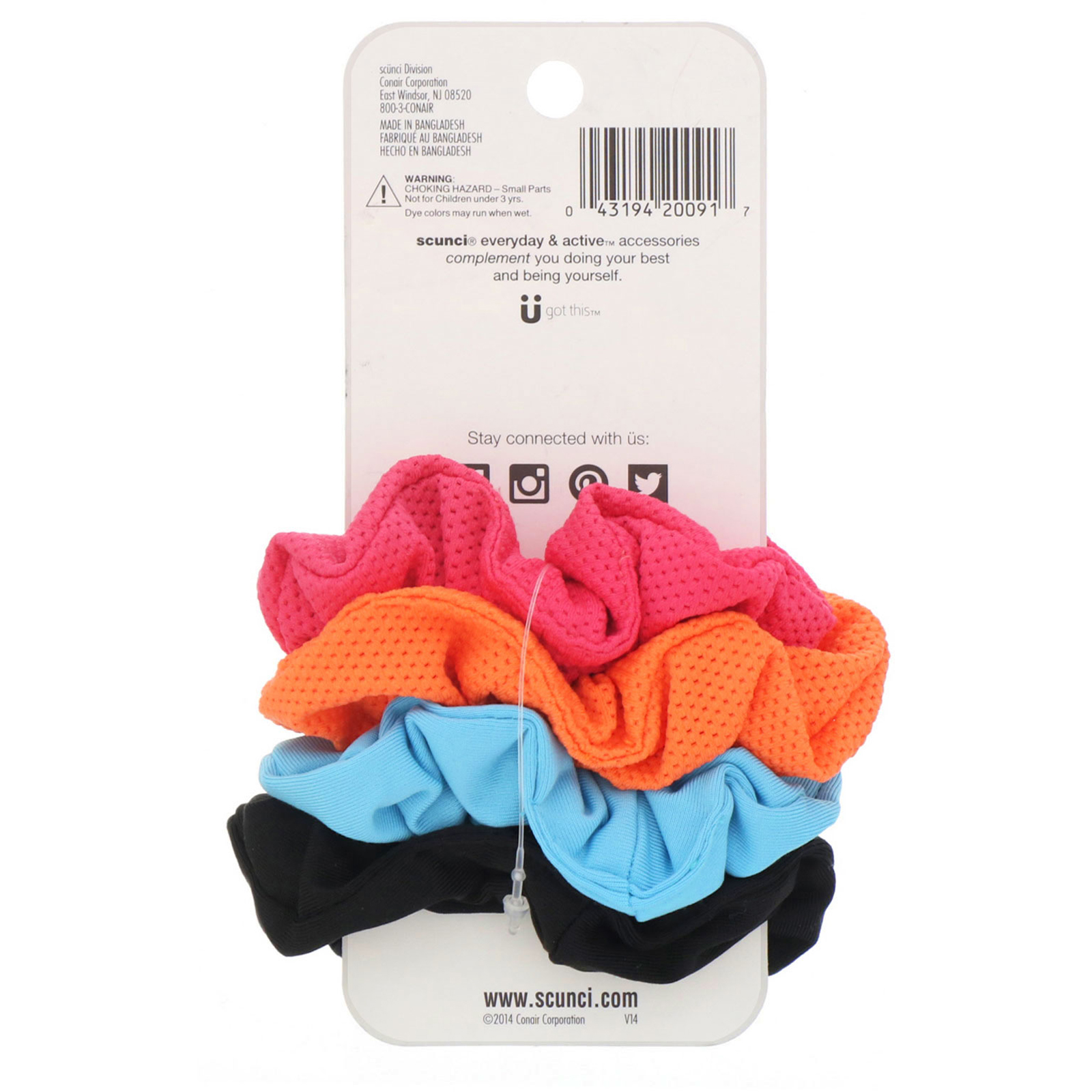 Scunci, Elástico de cabelo para rabo de cavalo Everyday & Active, malha respirável, superconfortáveis, cores variadas, 4 peças - Imagem 2