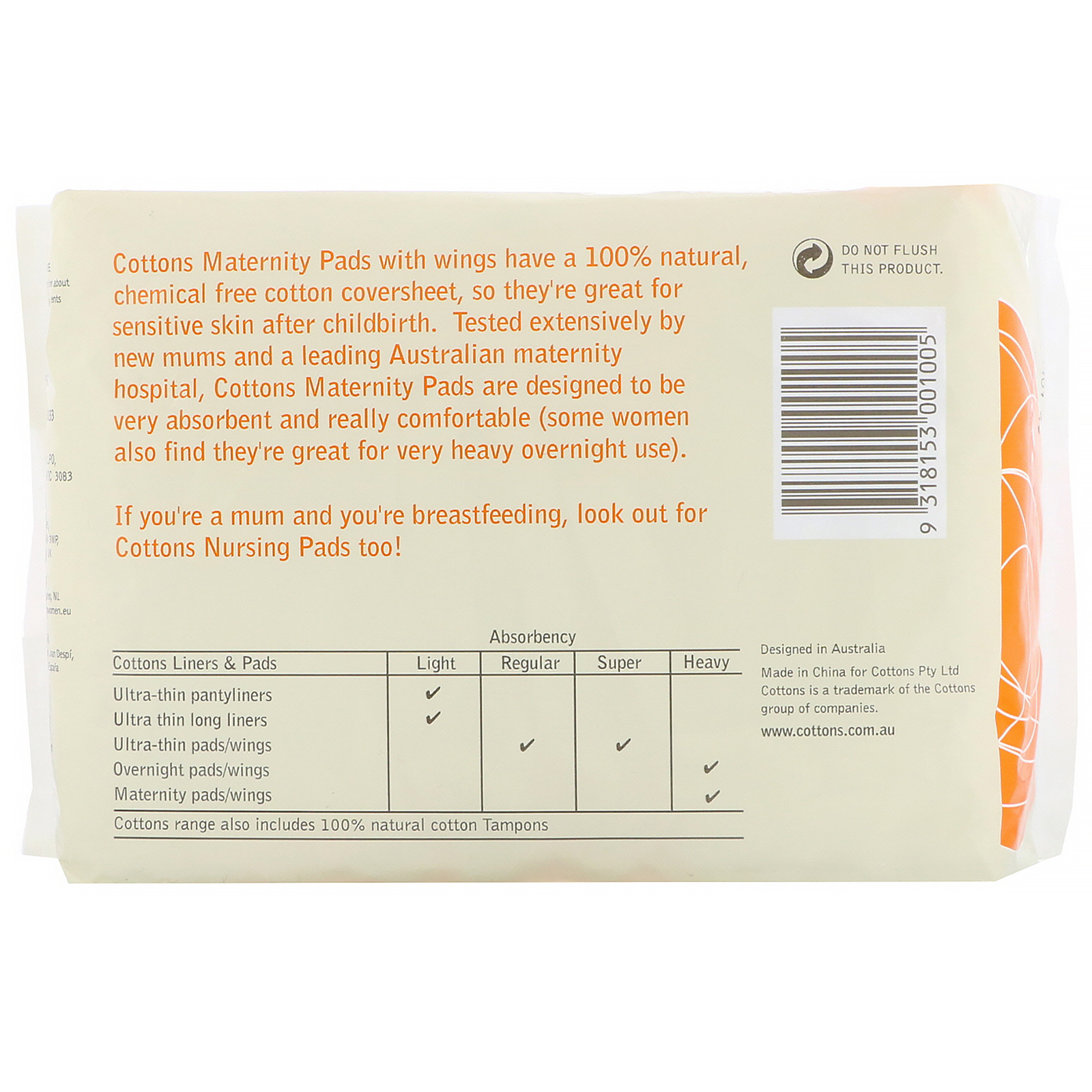 Cottons, Absorventes Pós-Parto com Abas, Cobertura de Algodão 100% Natural, Intenso, 10 Absorventes - Imagem 2