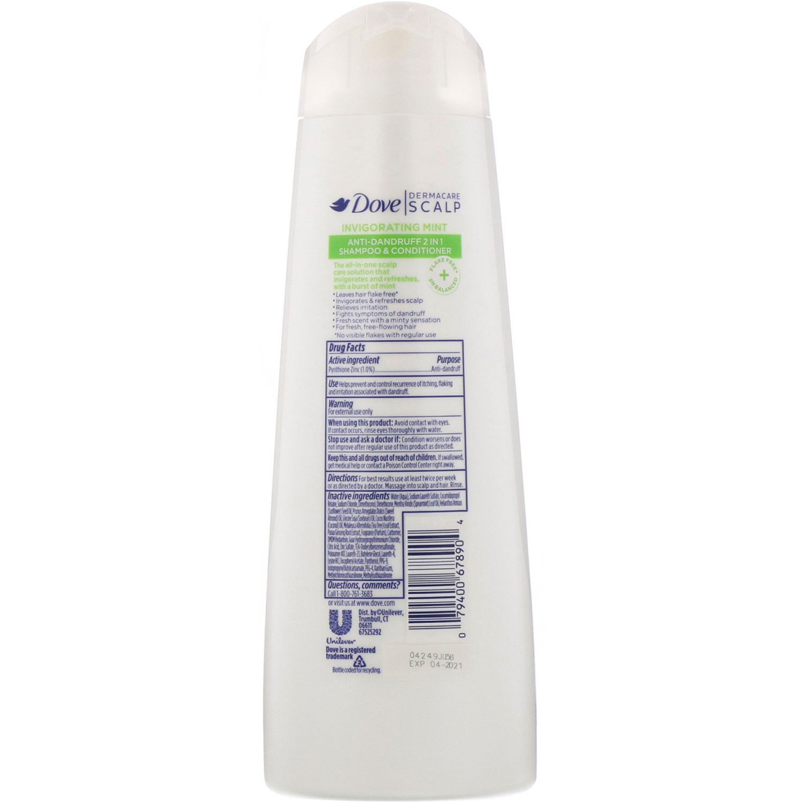 Dove, Dermacare Scalp, Shampoo e Condicionador Anticaspa 2 em 1, Menta Revigorante, 355 ml (12 fl oz) - Imagem 2