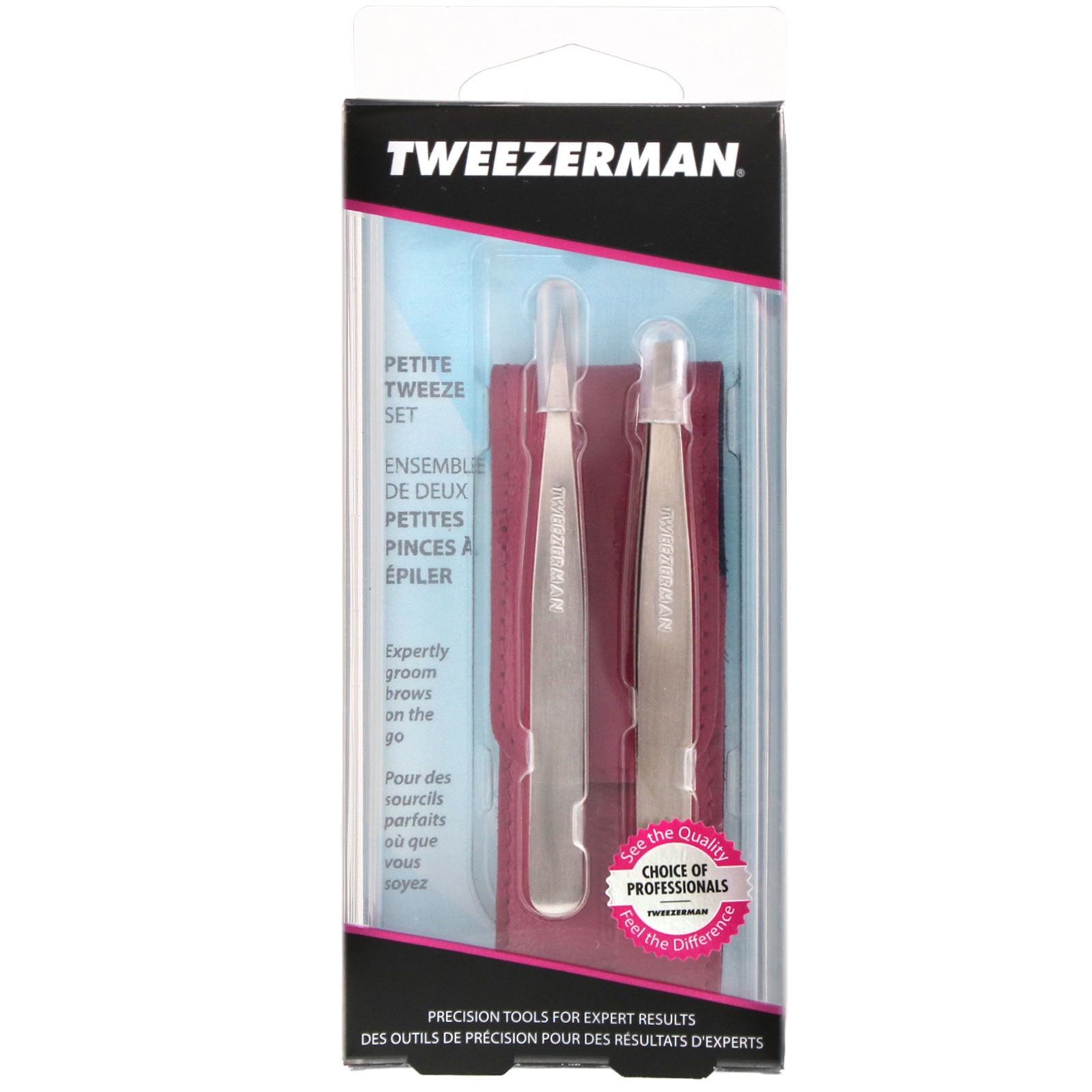 Tweezerman, Conjunto de Pinças Petite com Estojo de Couro Rosa, 1 Conjunto - Imagem 2