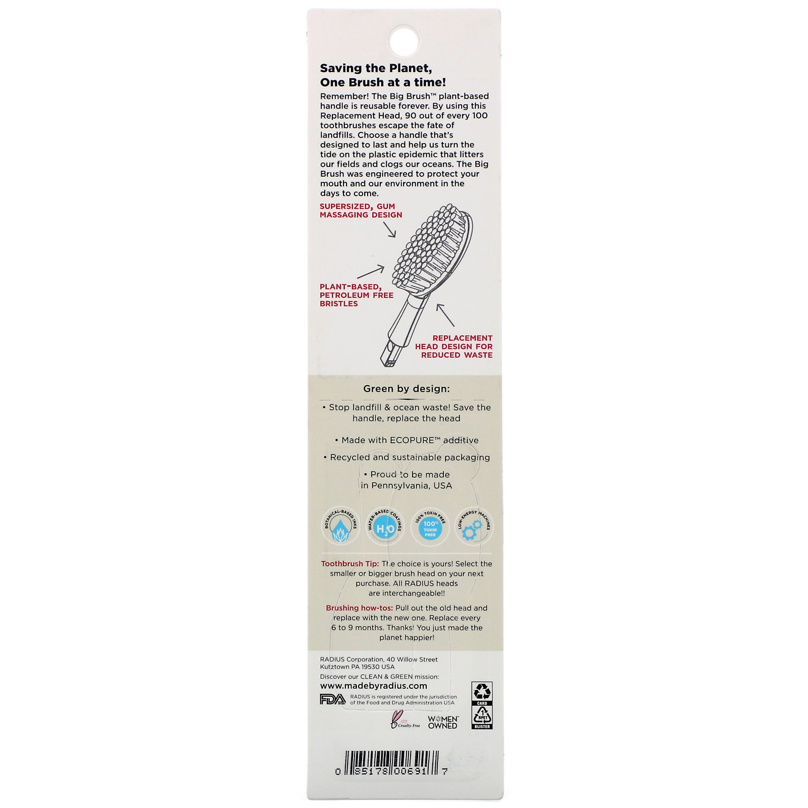 RADIUS, Big Brush Head Replacement, Soft, Left/Right Hand, 2 Pack - Imagem 2