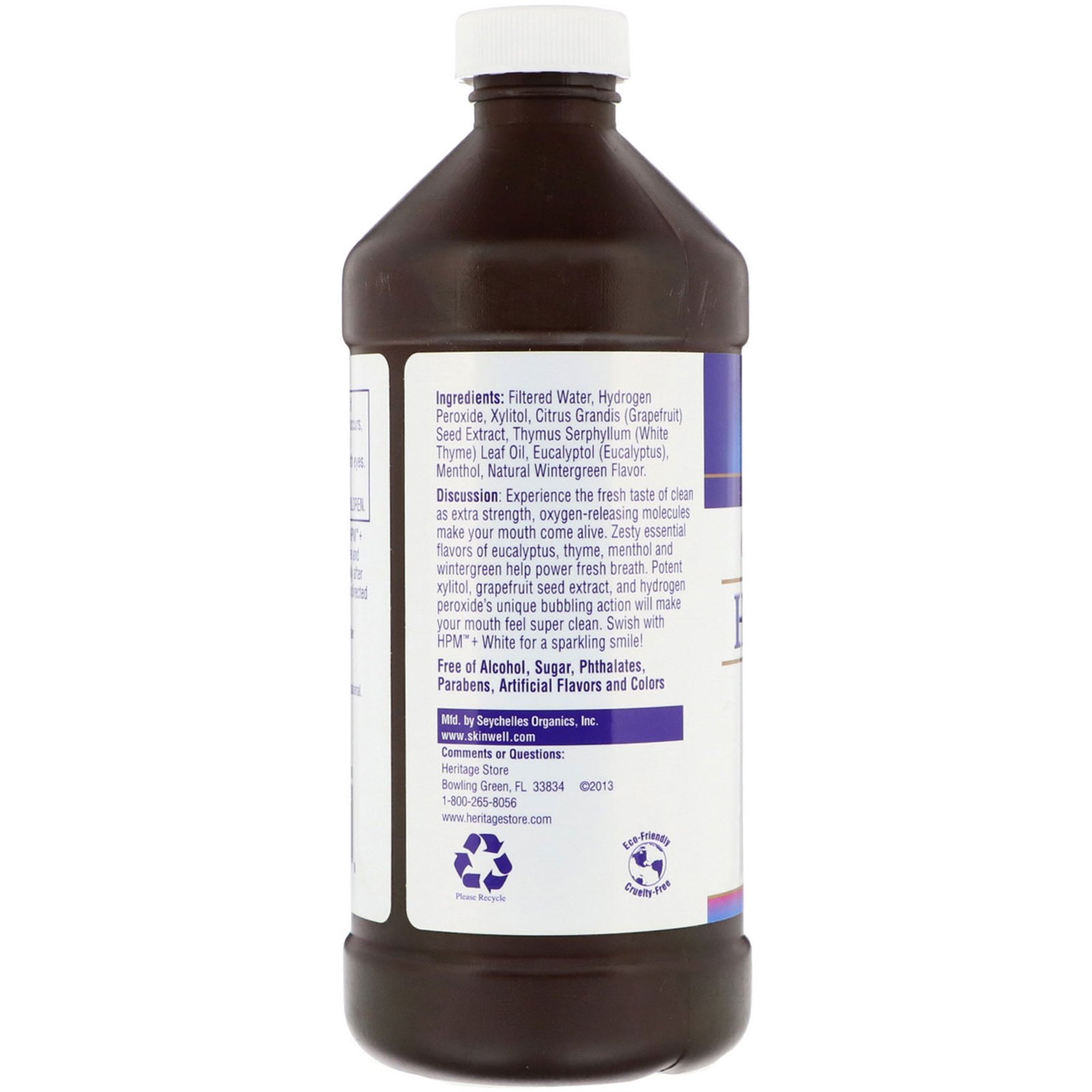 Heritage Store, HPM + White, Enxaguante bucal de Peróxido de Hidrogênio, Poder Super Branqueador, 16 fl oz (480 ml) - Imagem 2