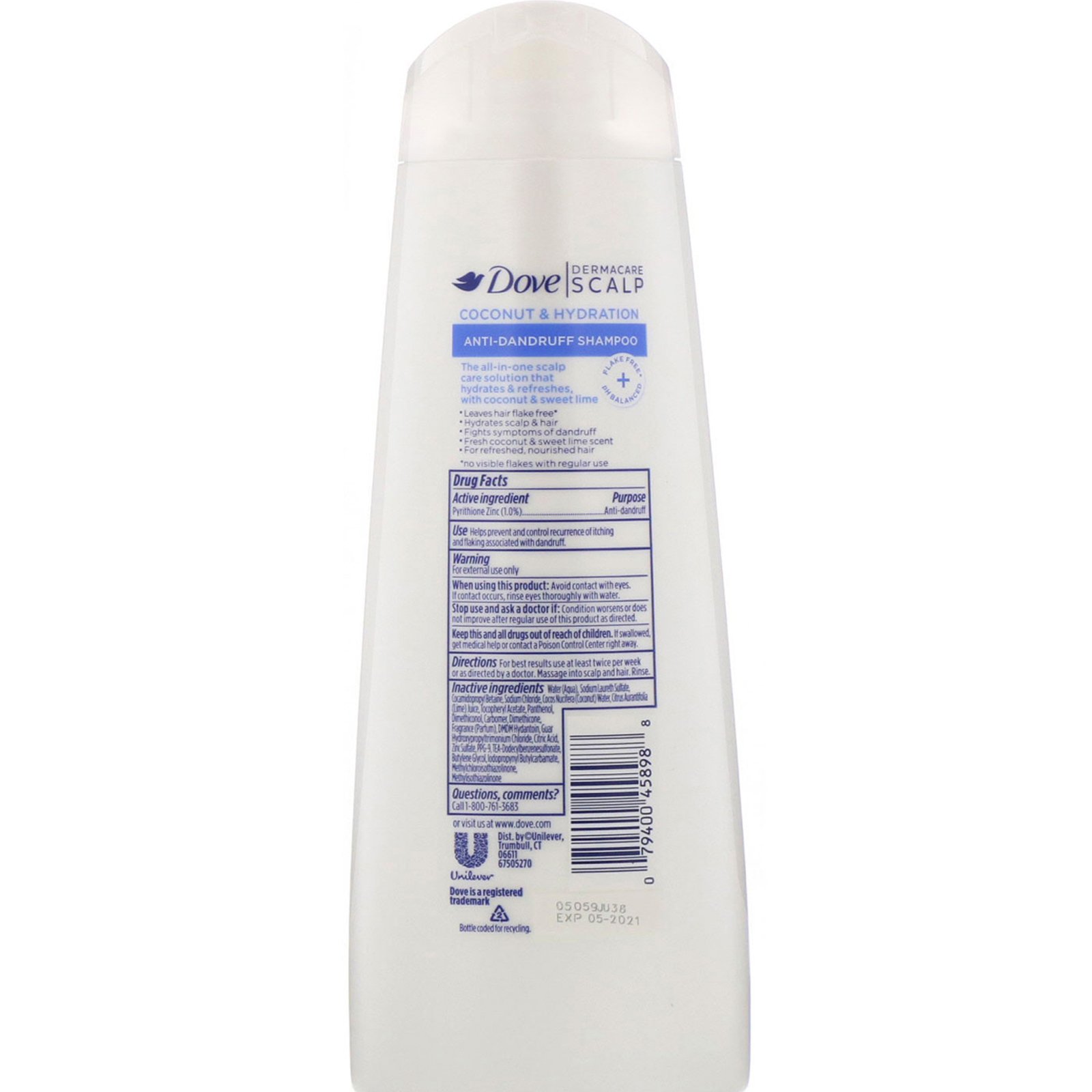 Dove, DermaCare, Couro cabeludo, shampoo anticaspa, Coco e hidratação, 355 ml - Imagem 2