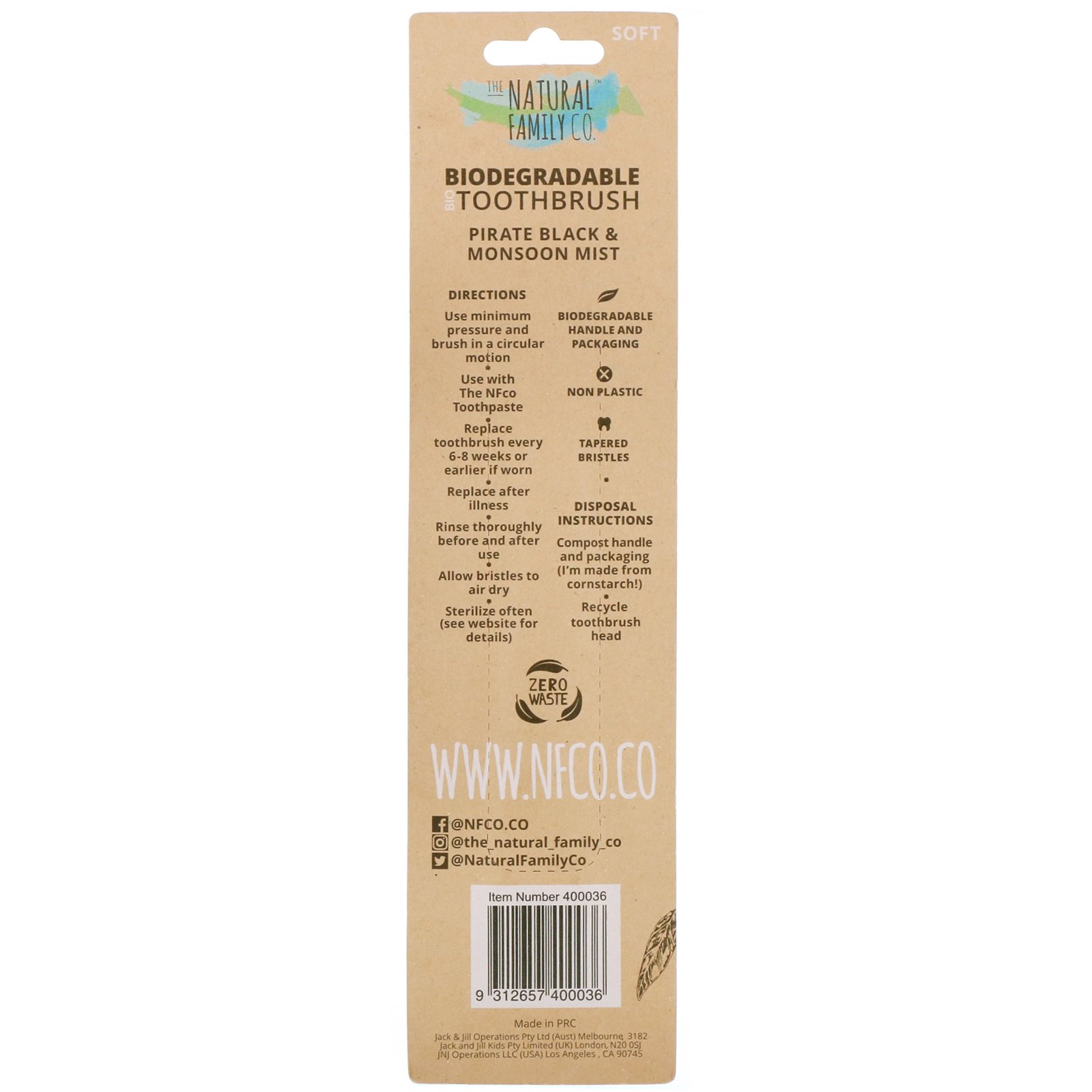 The Natural Family Co., Biodegradable Cornstarch Toothbrush, Soft, 2 Toothbrushes - Imagem 2