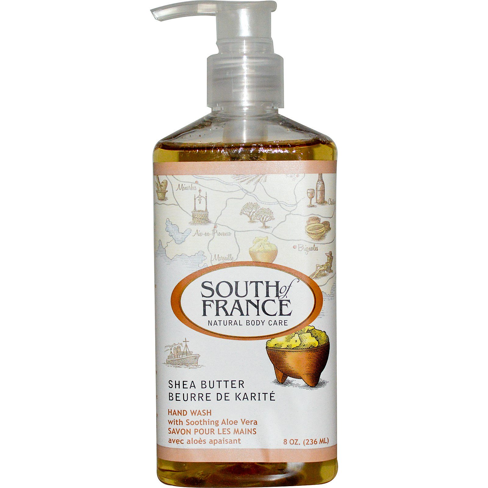 South of France, Sabonete para as mãos de manteiga de carité com Aloe Vera, 8 oz (236 ml)