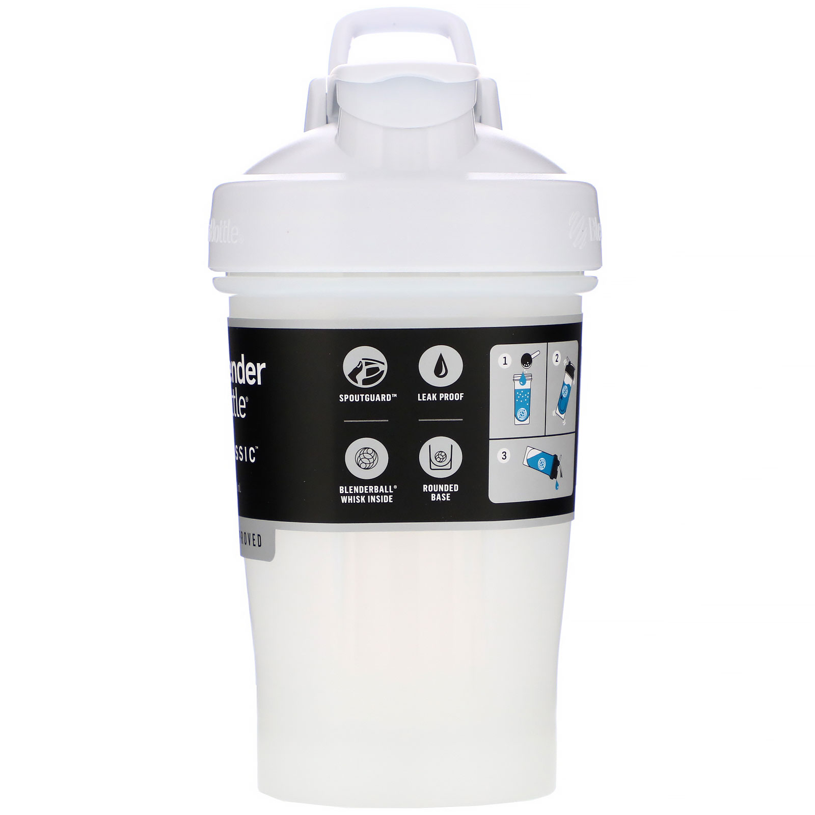 Blender Bottle, Classic With Loop, White, 20 oz - Imagem 2