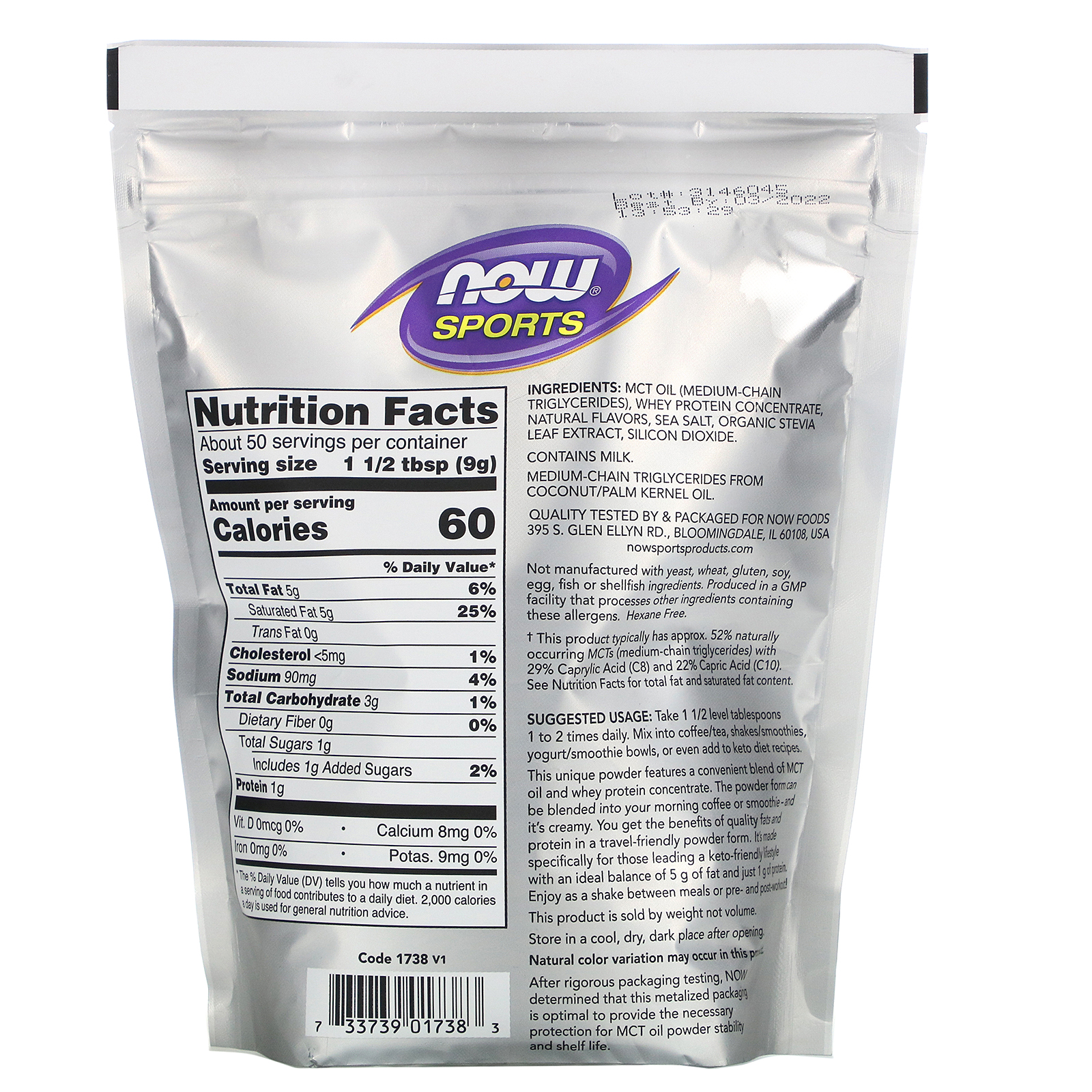 Now Foods, Sports, MCT Powder with Whey Protein, Salted Caramel, 1 lb (454 g) - Imagem 2