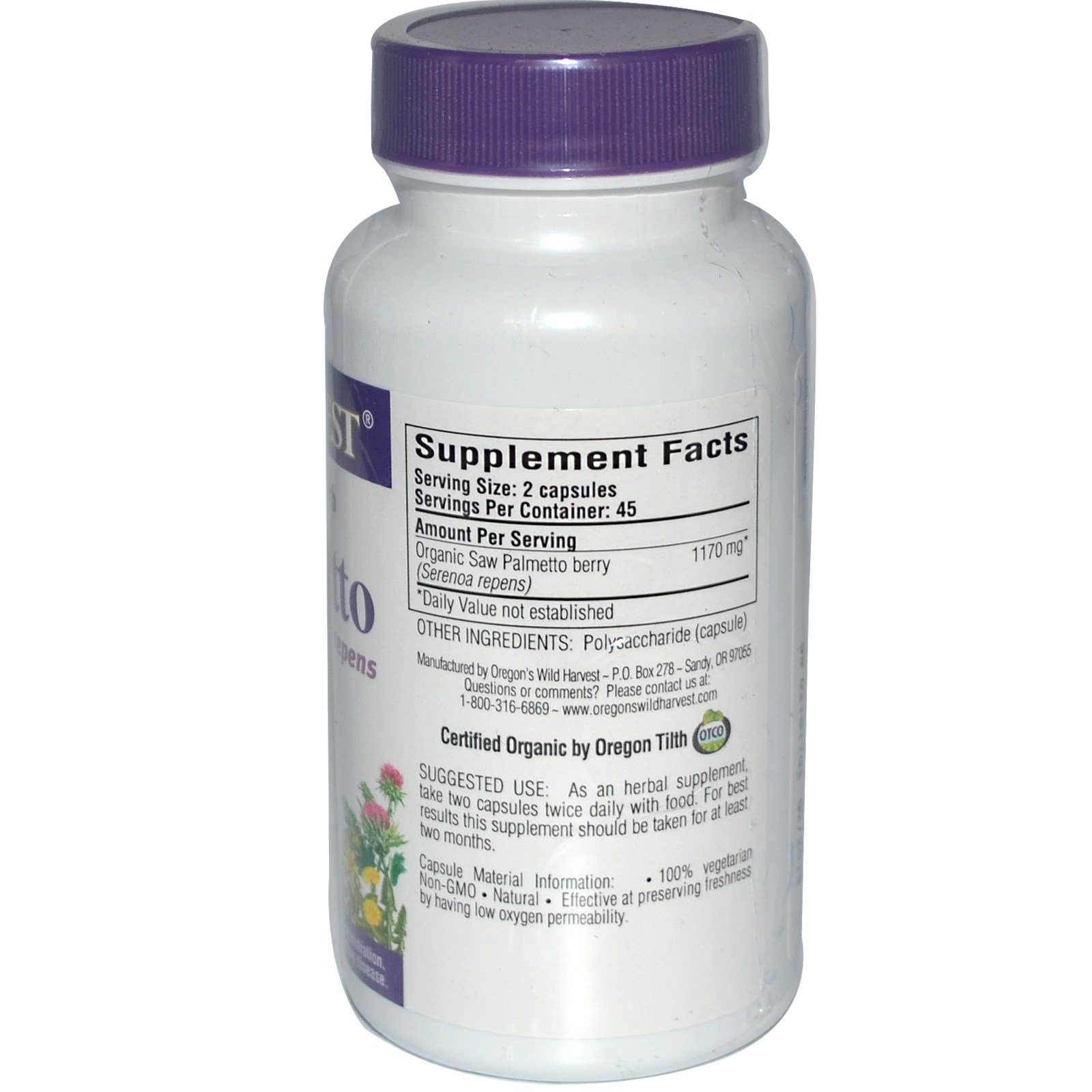 Oregon's Wild Harvest, Saw Palmetto, 90 Non-GMO Vegetarian Capsules