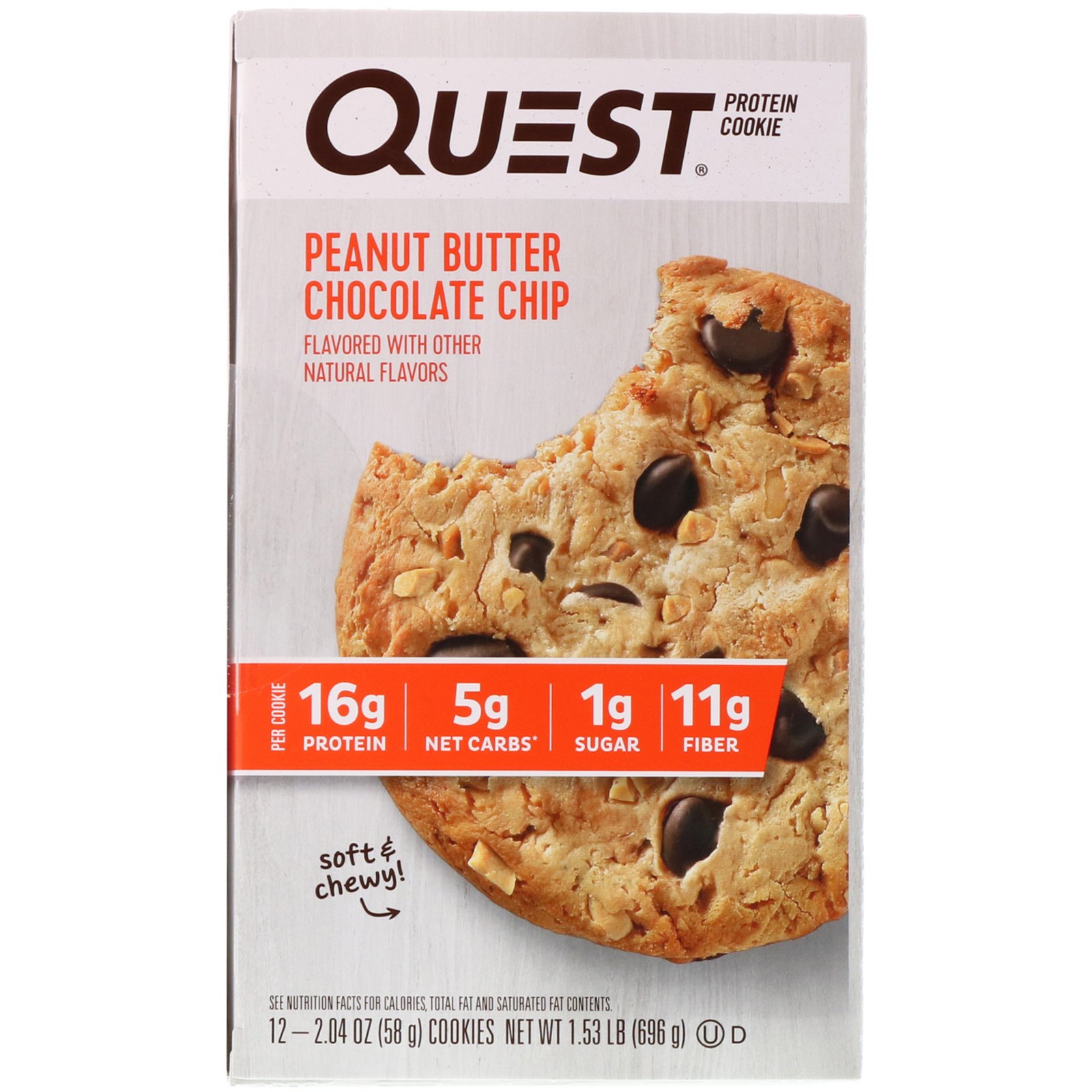Quest Nutrition, Biscoito de Proteína, Manteiga de Amendoim e Gotas de Chocolate, Embalagem com 12, 58 g Cada - Imagem 2