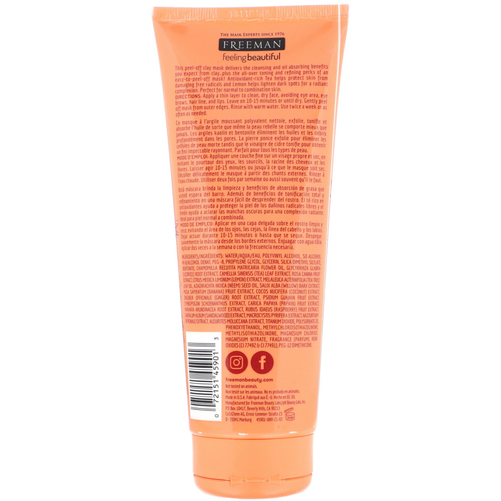 Freeman Beauty, Sentindo-se bonita, Máscara de barro esfoliante limpadora, chá doce + limão, 6 fl oz (175 ml) - Imagem 2