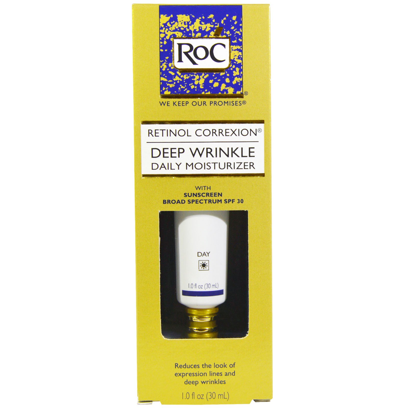 RoC, Retinol Correxion, Hidratante Diário para Rugas Profundas, FPS 30, 1,0 fl oz (30 mL)