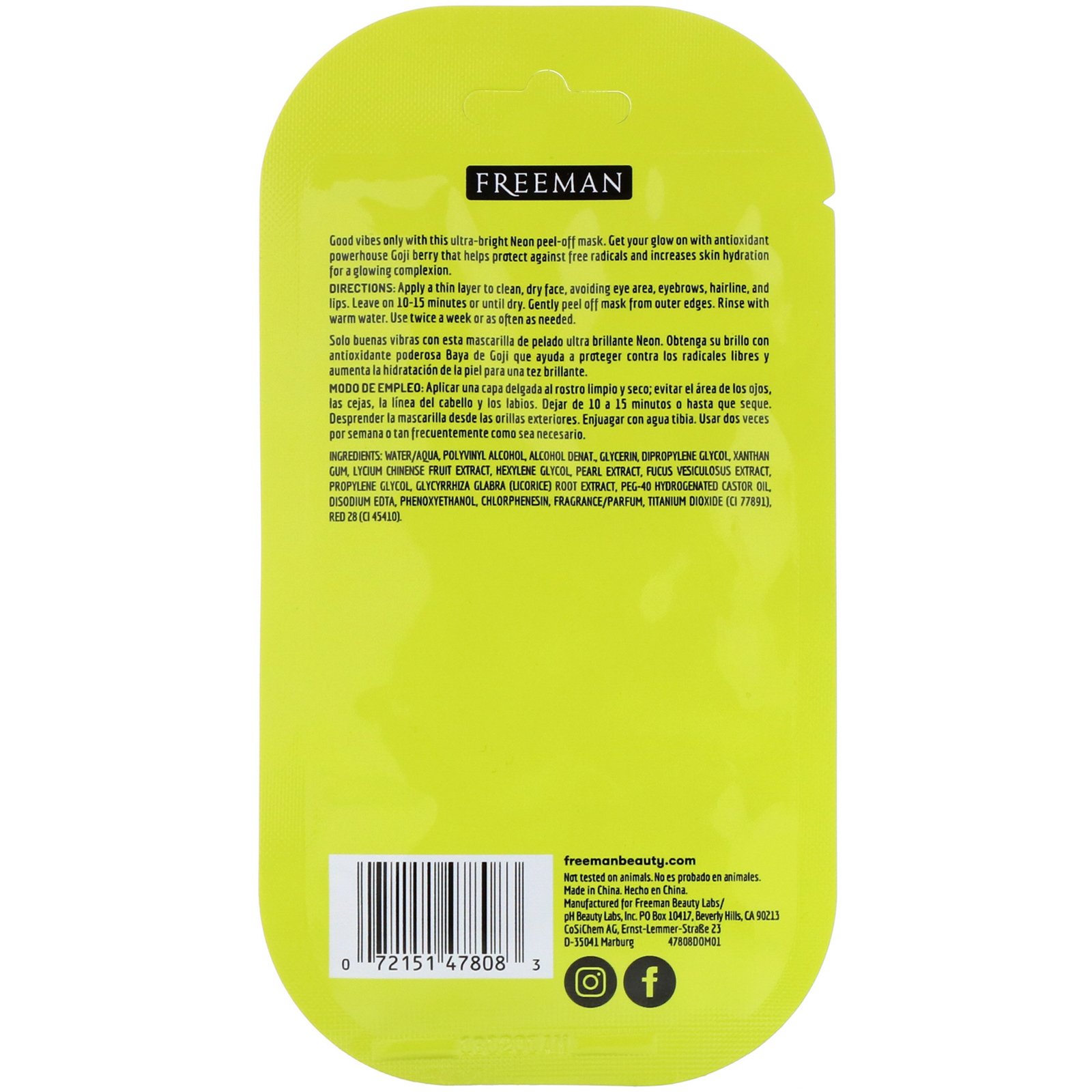 Freeman Beauty, Neon Vibes, Get Lit, máscara iluminadora Peel-Off, 10 ml (0.33 fl oz) - Imagem 2
