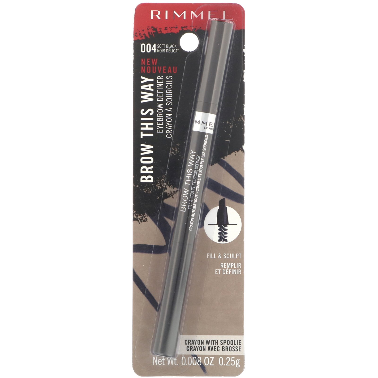 Rimmel London, Delineador de sobrancelha Brow This Way, 004 Preto leve, 0,25 g - Imagem 2