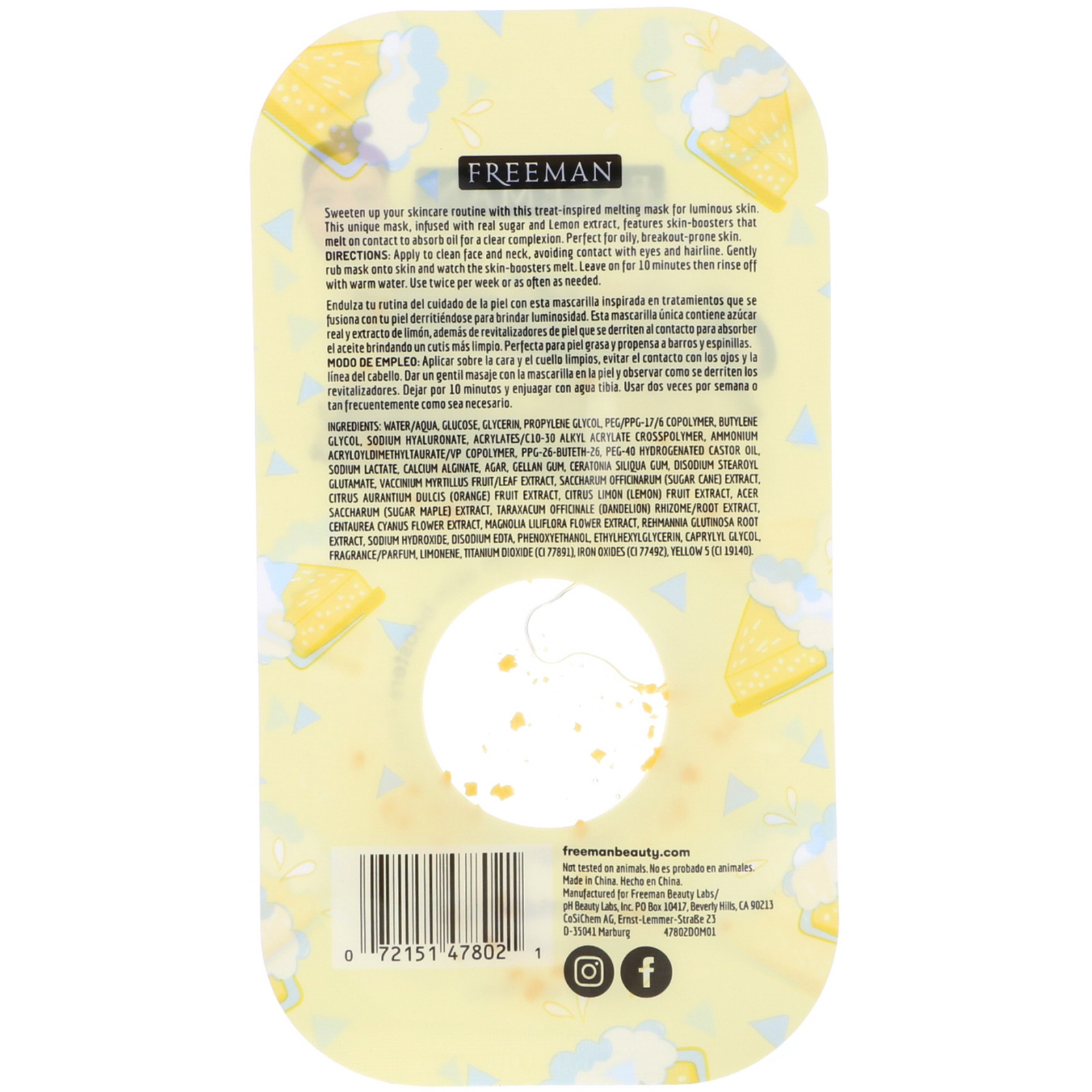 Freeman Beauty, Máscara Facial de Açúcar Derretido, Absorção de Óleo, Merengue de Limão, 10 ml (0,33 fl oz) - Imagem 2