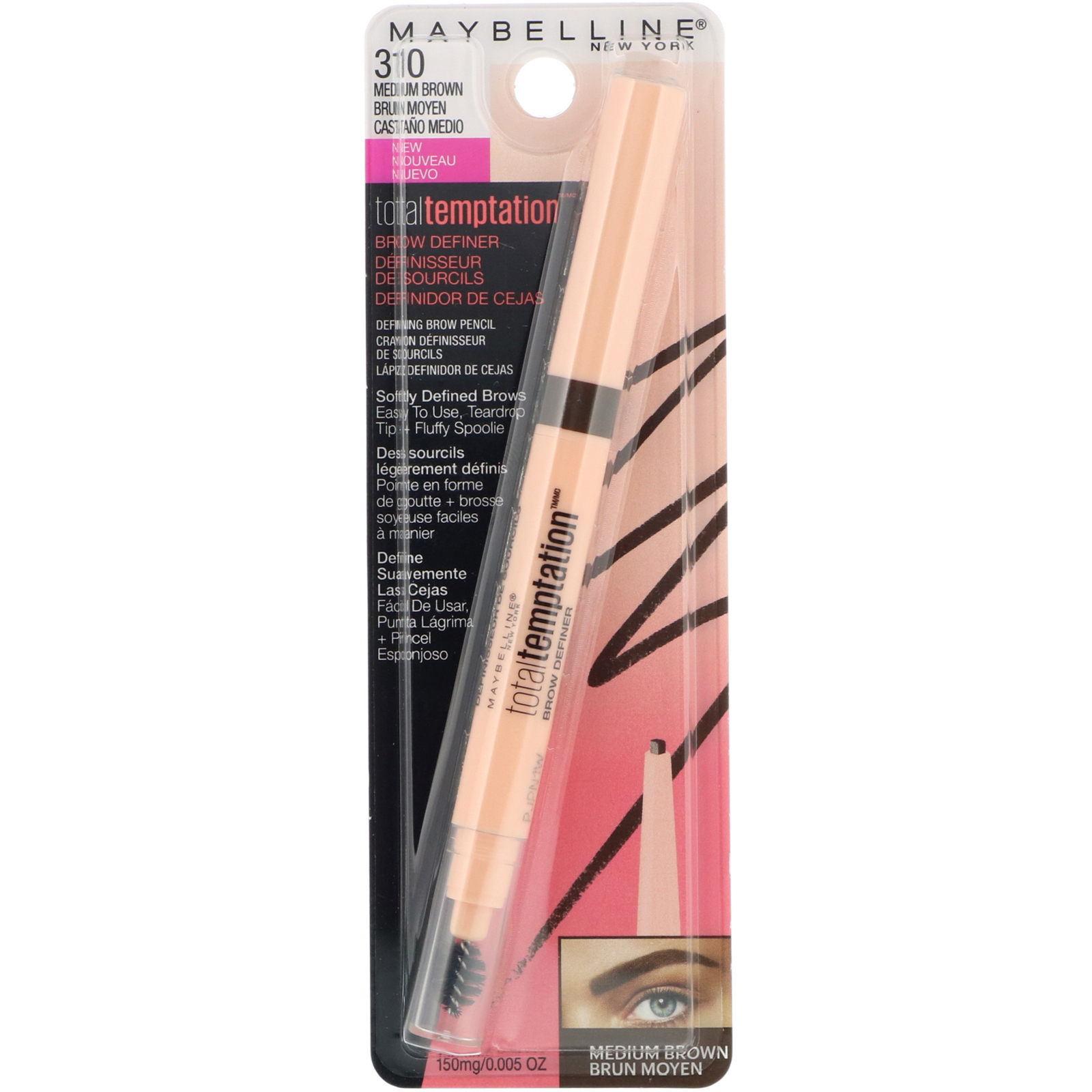 Maybelline, Total Temptation, definidor de sobrancelha, 310 Medium Brown, 150 mg - Imagem 2
