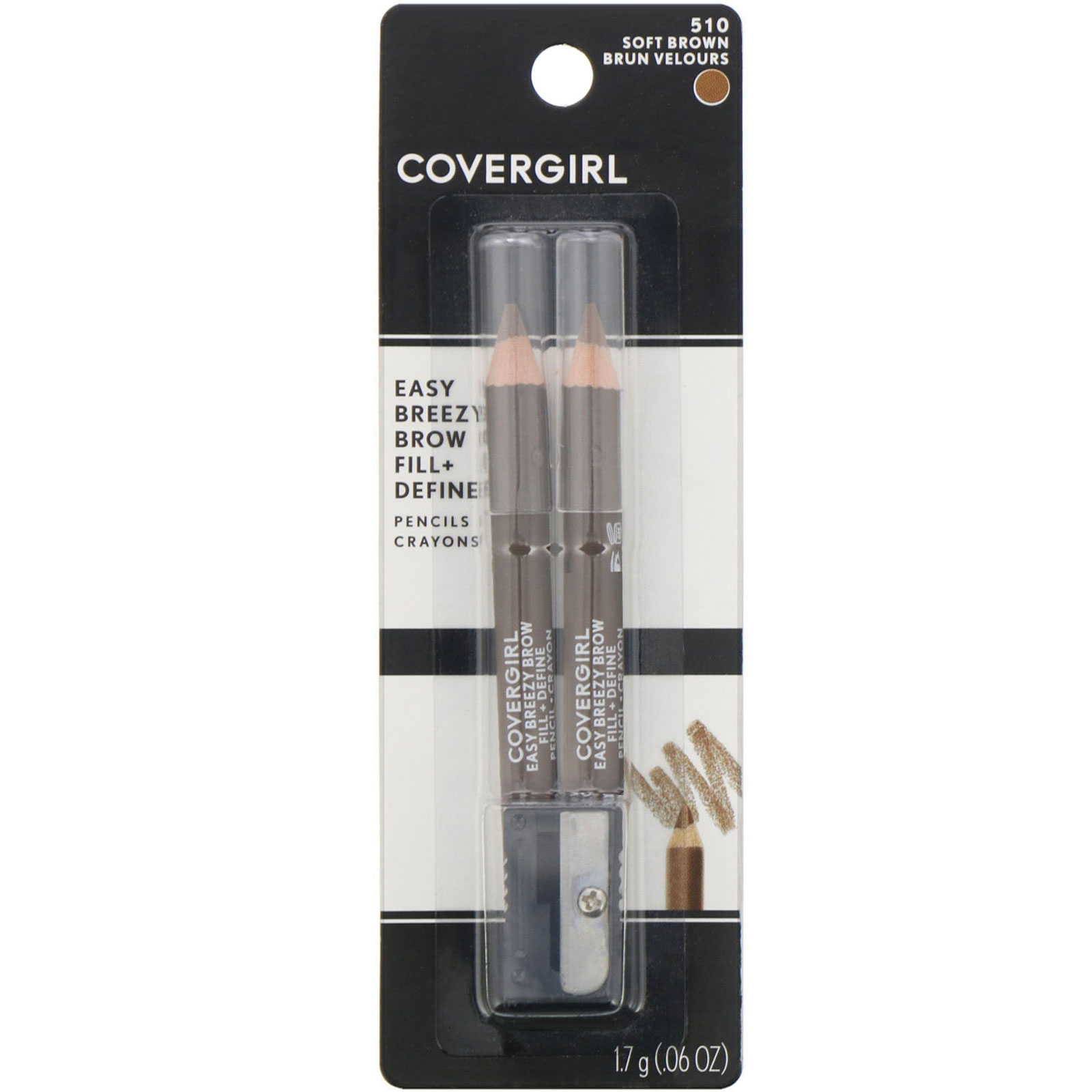 Covergirl, Easy Breezy, Lápis para definir e preencher a sobrancelha, 510 Castanho suave, 1,7 g - Imagem 2