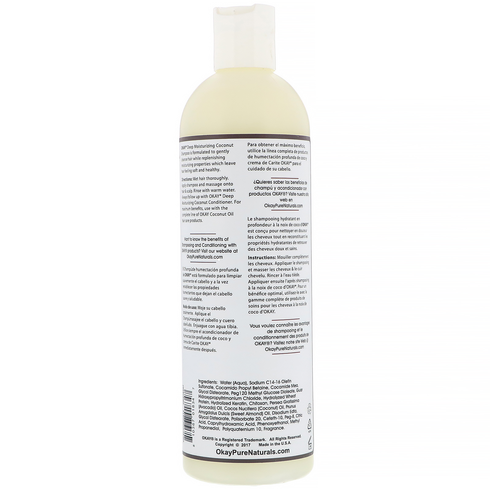 Okay Pure Naturals, Deep Moisturizing Shampoo, Coconut, 12 fl oz (355 ml) - Imagem 2
