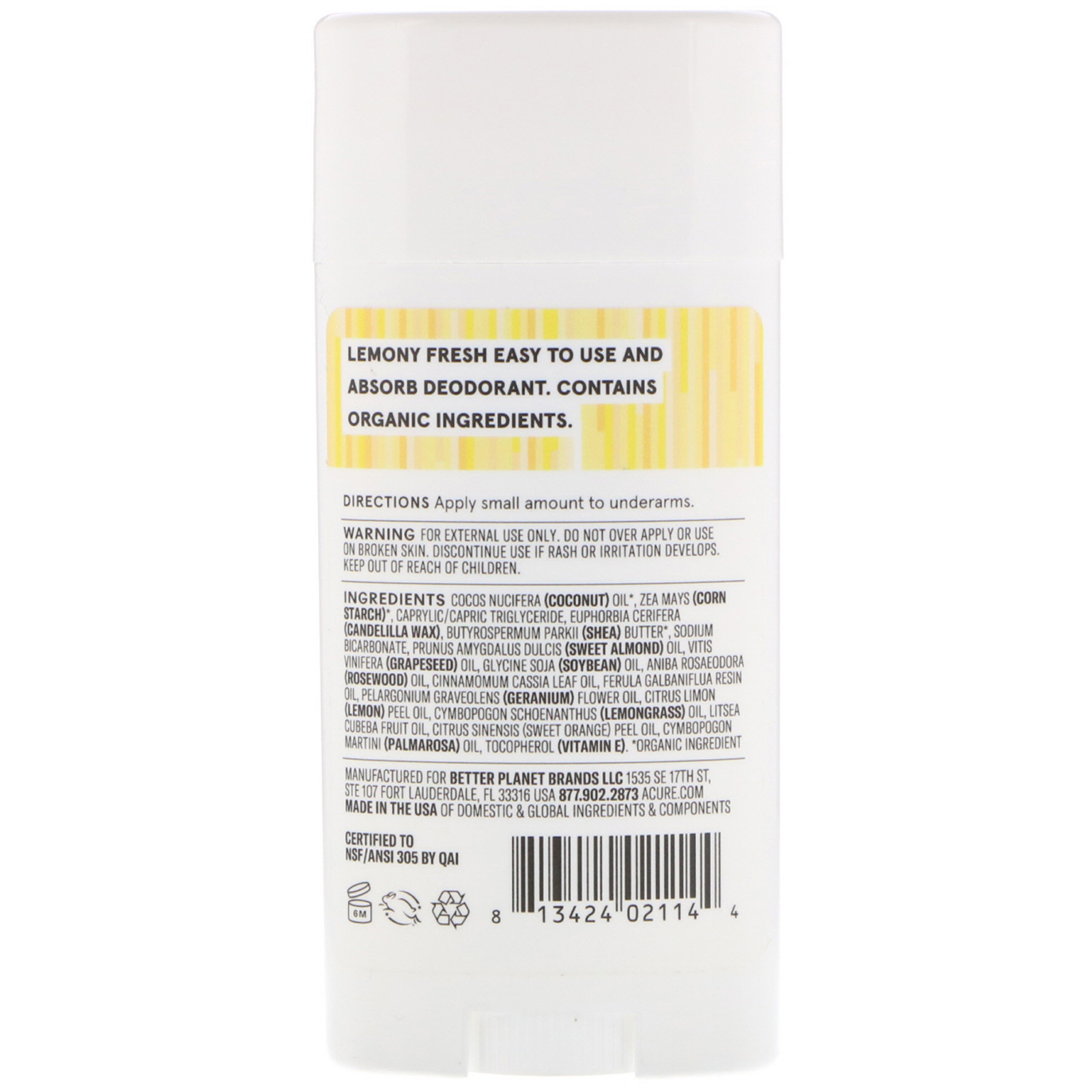Acure, Desodorante, Limão Verbena, 63,78 g (2,25 oz) - Imagem 2