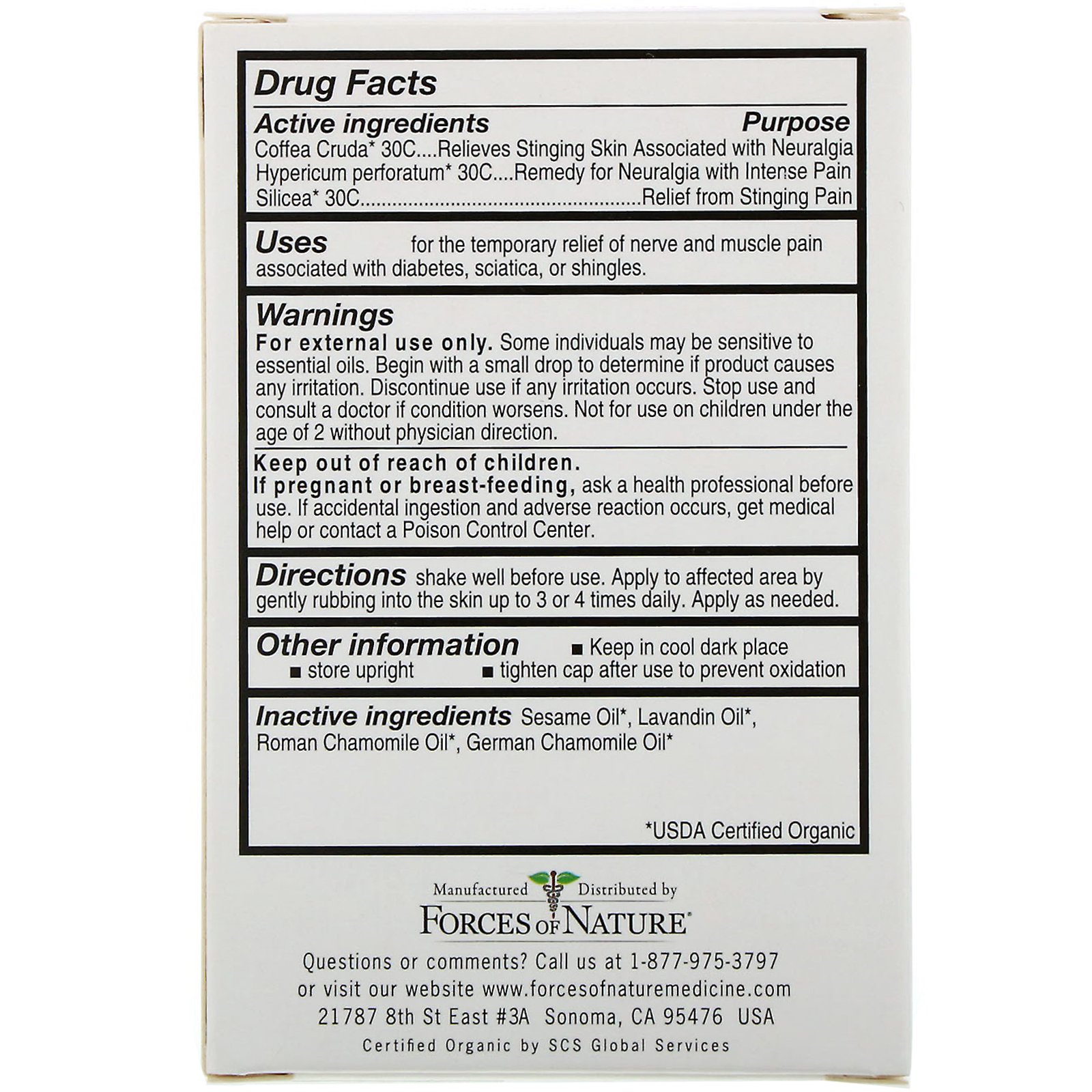Forces of Nature, Dor nos Nervos, Medicamento Orgânico, 11 ml (0,37 oz) - Imagem 2