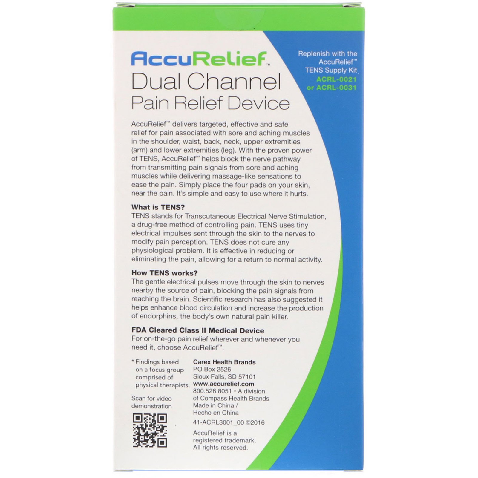 AccuRelief, Dispositivo de alívio da dor de canal duplo, Terapia TENS para dores musculares e articulares, 1 dispositivo de canal duplo e 4 Pads de gel para eletrodos - Imagem 2