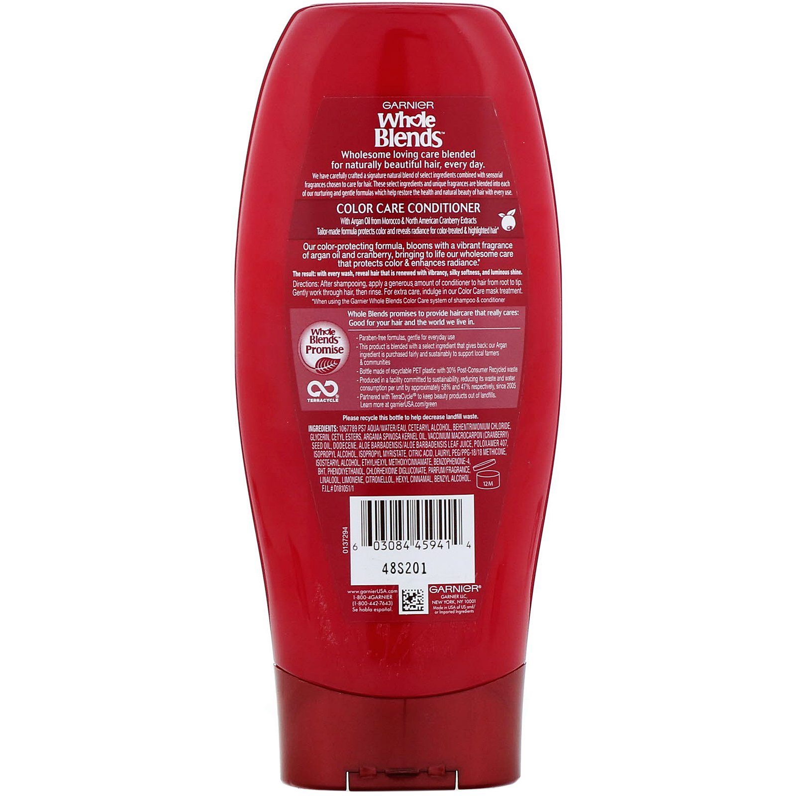 Garnier, Whole Blends, condicionador para cabelos tingidos com óleo de argan e oxicoco, 370 ml - Imagem 2