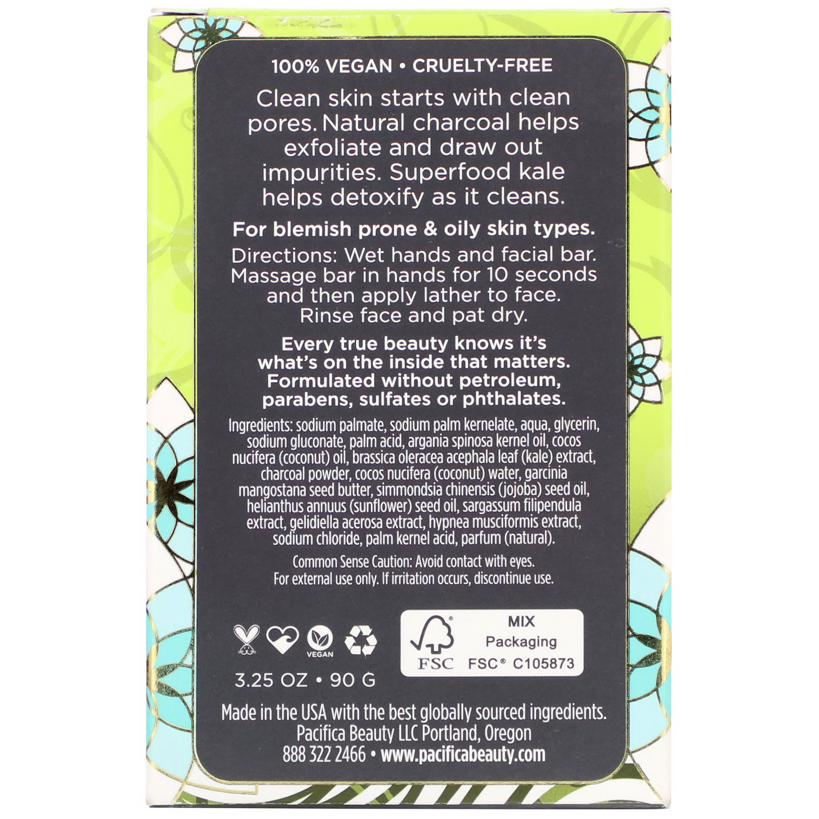 Pacifica, Kale Charcoal, Sabonete Facial em Barra com Espuma Detox, 90 g (3,25 oz) - Imagem 3