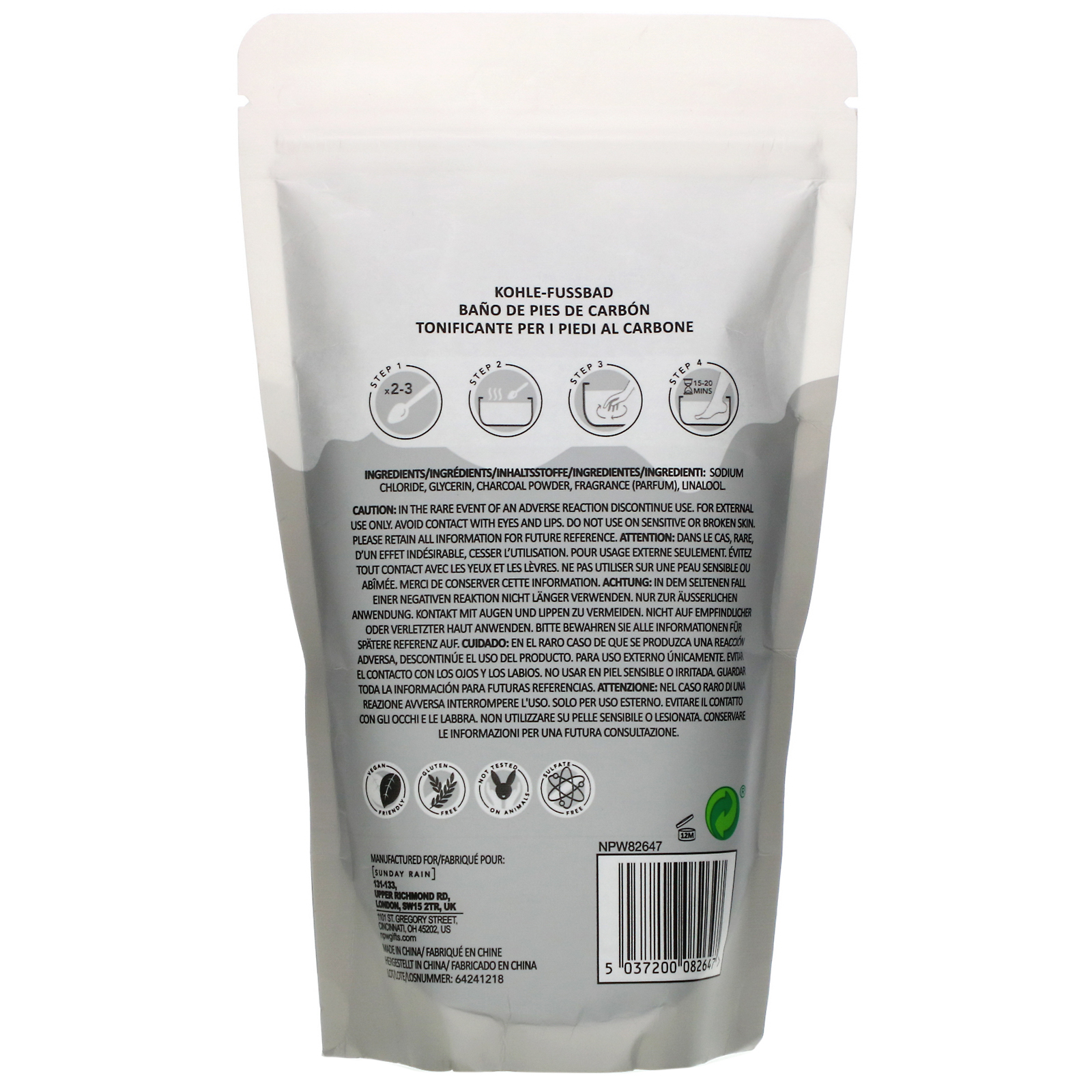 Sunday Rain, Pure Relaxation, Foot Soak, Bamboo + Charcoal, 13.9 oz (400 g) - Imagem 2