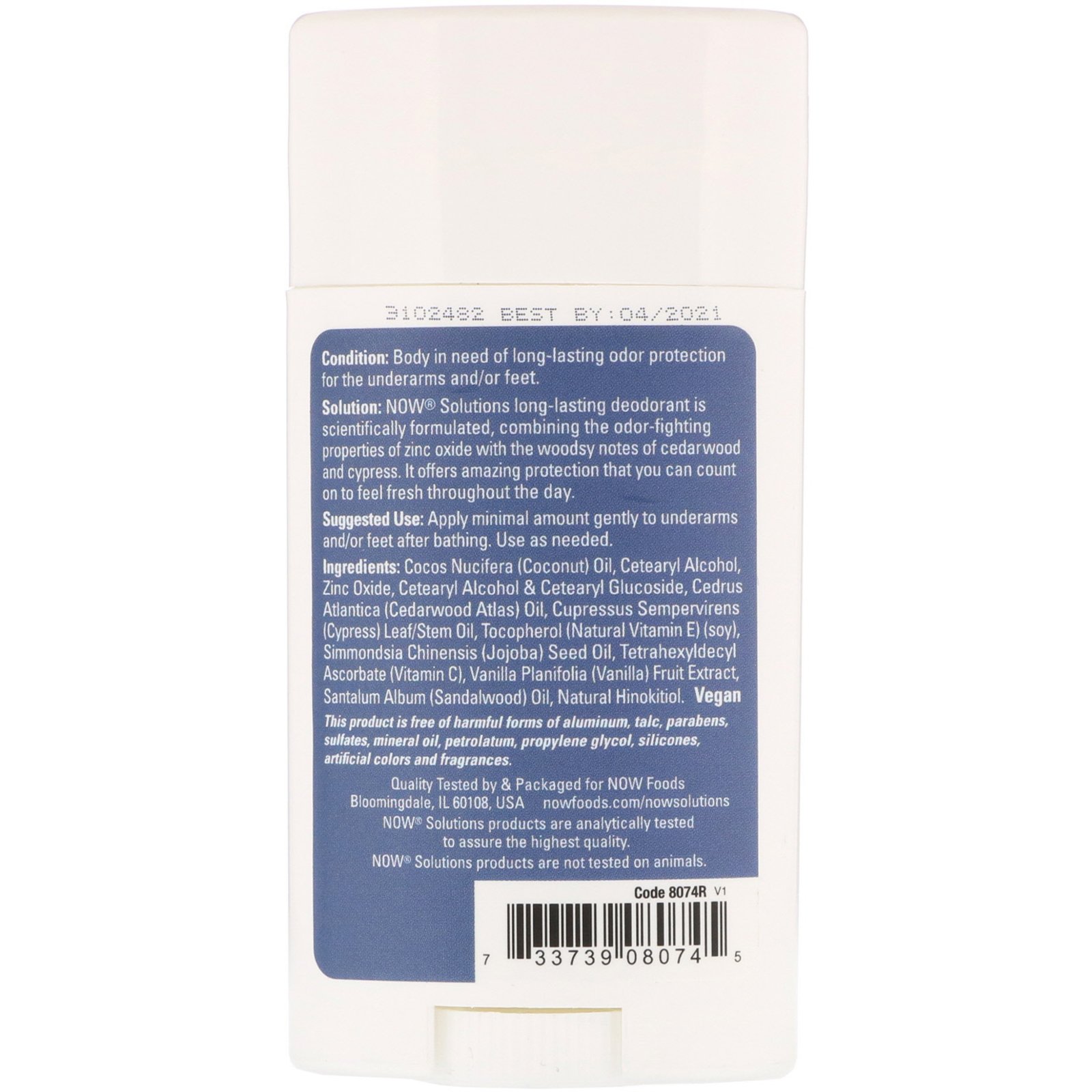 Now Foods, Long Lasting Deodorant, Cedarwood + Cypress, 2.2 oz (62 g) - Imagem 2