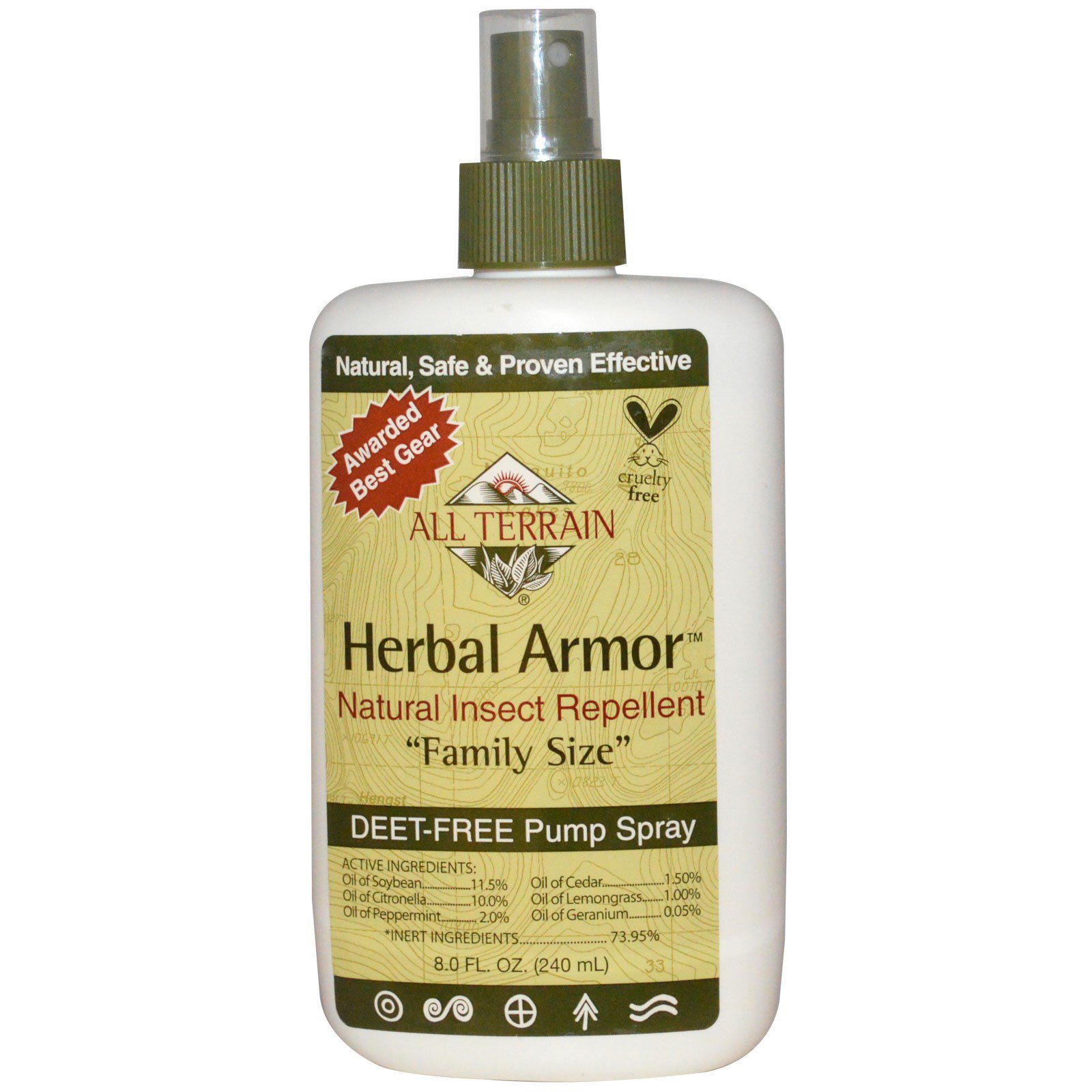 All Terrain, Armadura herbal, repelente natural de insetos, spray sem DEET, 8,0 fl. oz. (240 mL)